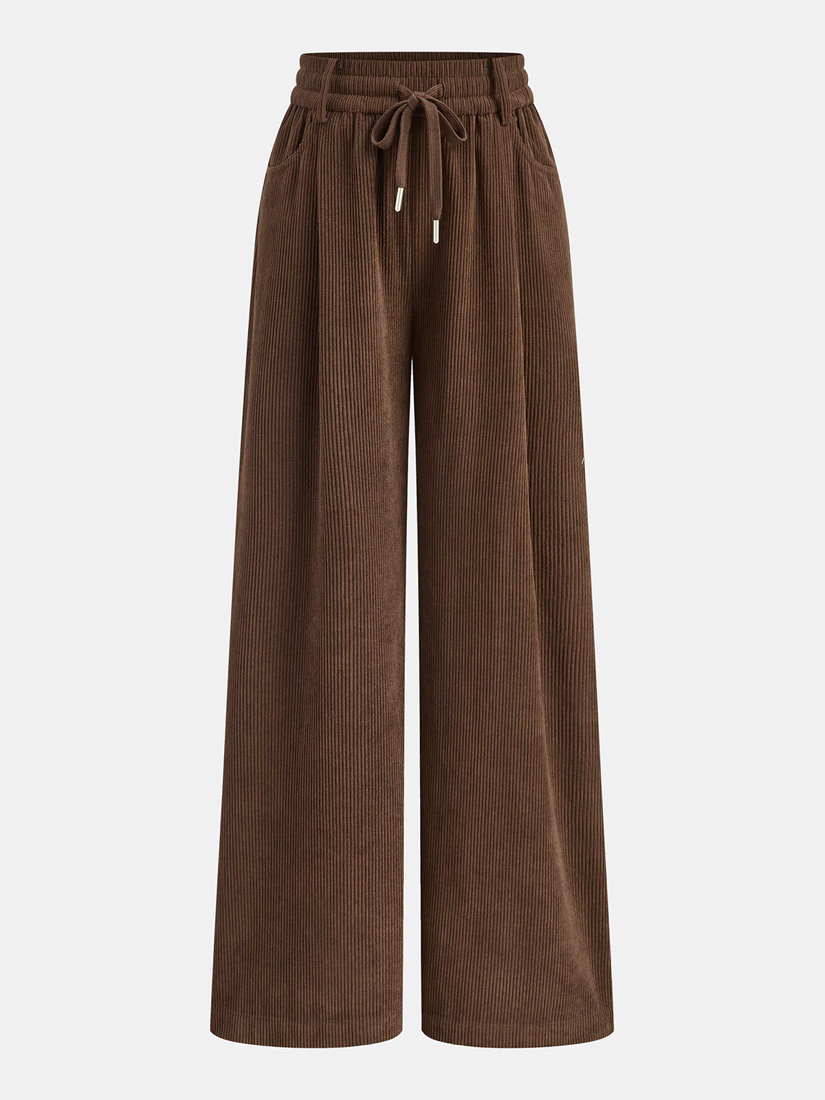 Mid-Waist Corduroy Wide-Leg Drawstring Pants - Wholesalesil