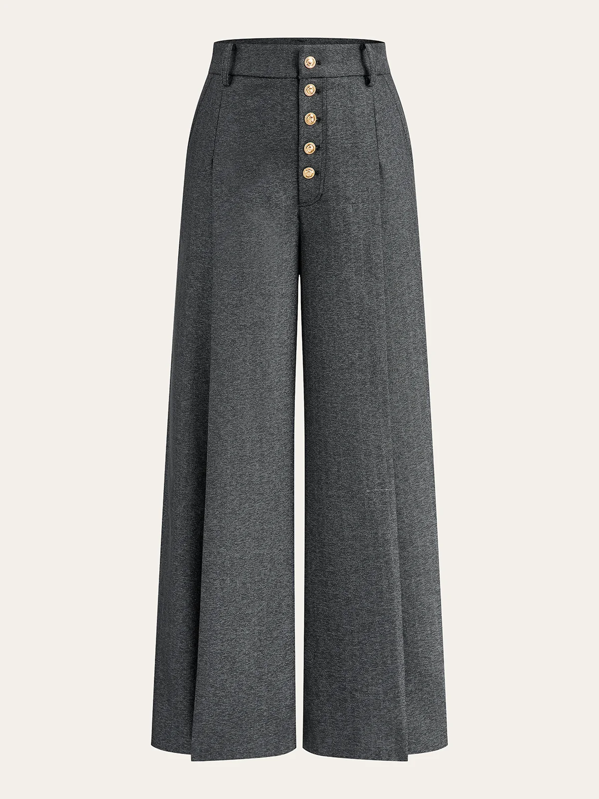 High-Waisted Button-Front Wide-Leg Pants - Wholesalesil
