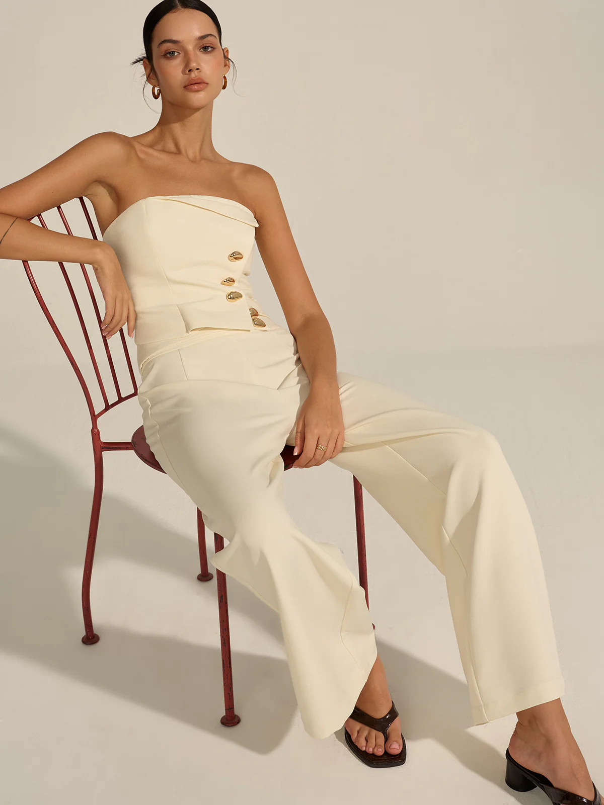 Metal Decor Mid-Waist Pants - Wholesalesil