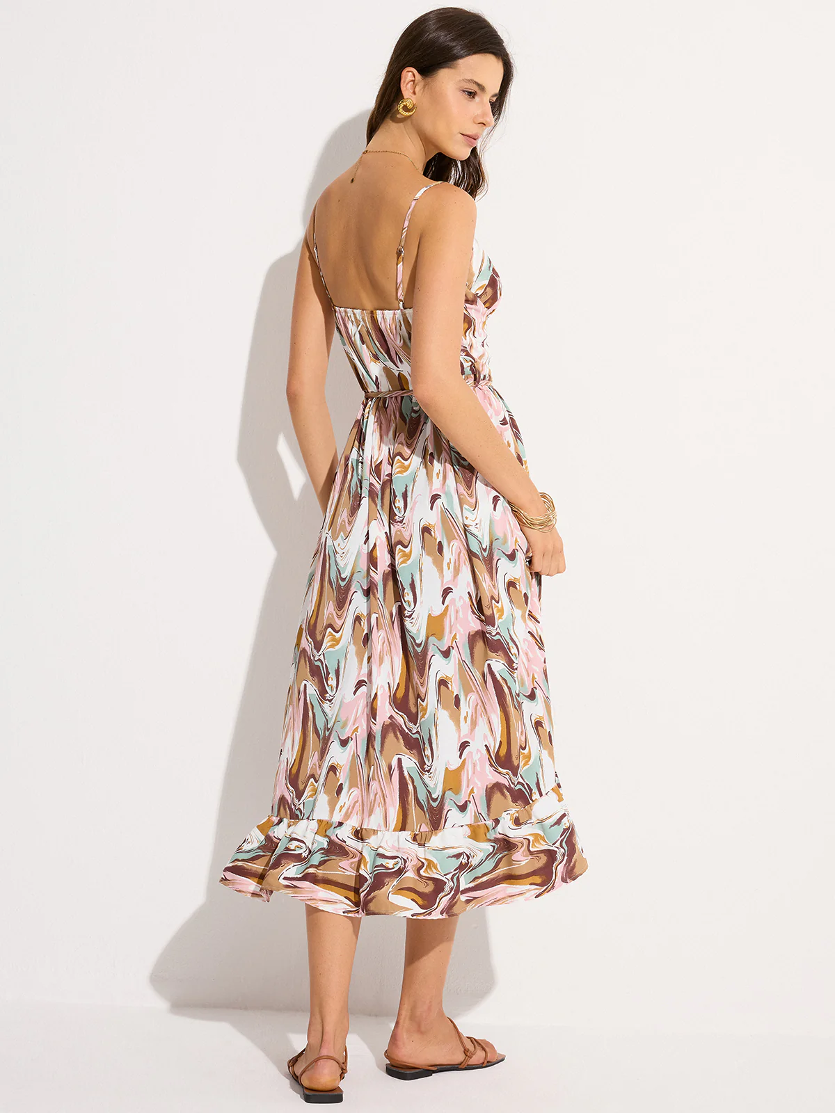 Print Backless Tie-Waist Midi Dress - Wholesalesil
