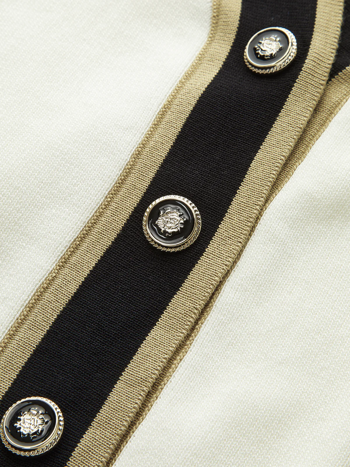 Contrast-Trim Metal Button Cardigan - Wholesalesil