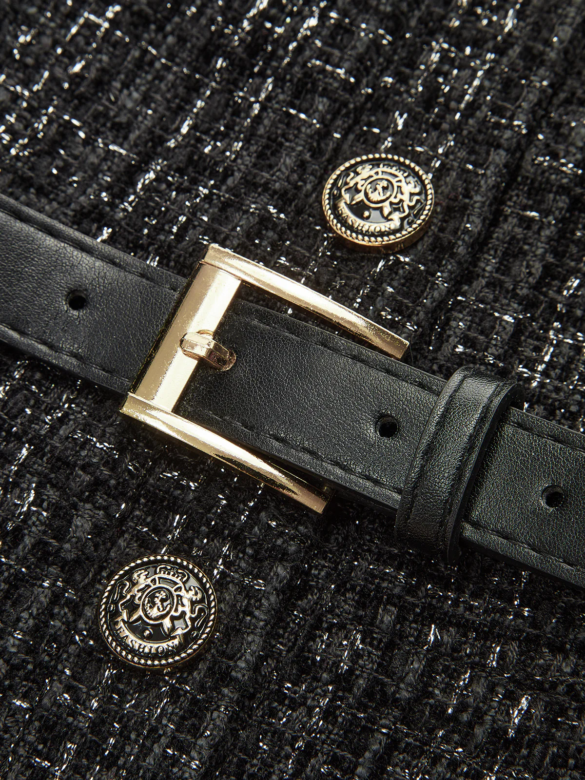 Faux Fur Collar Tweed Belted Mini Dress - Wholesalesil