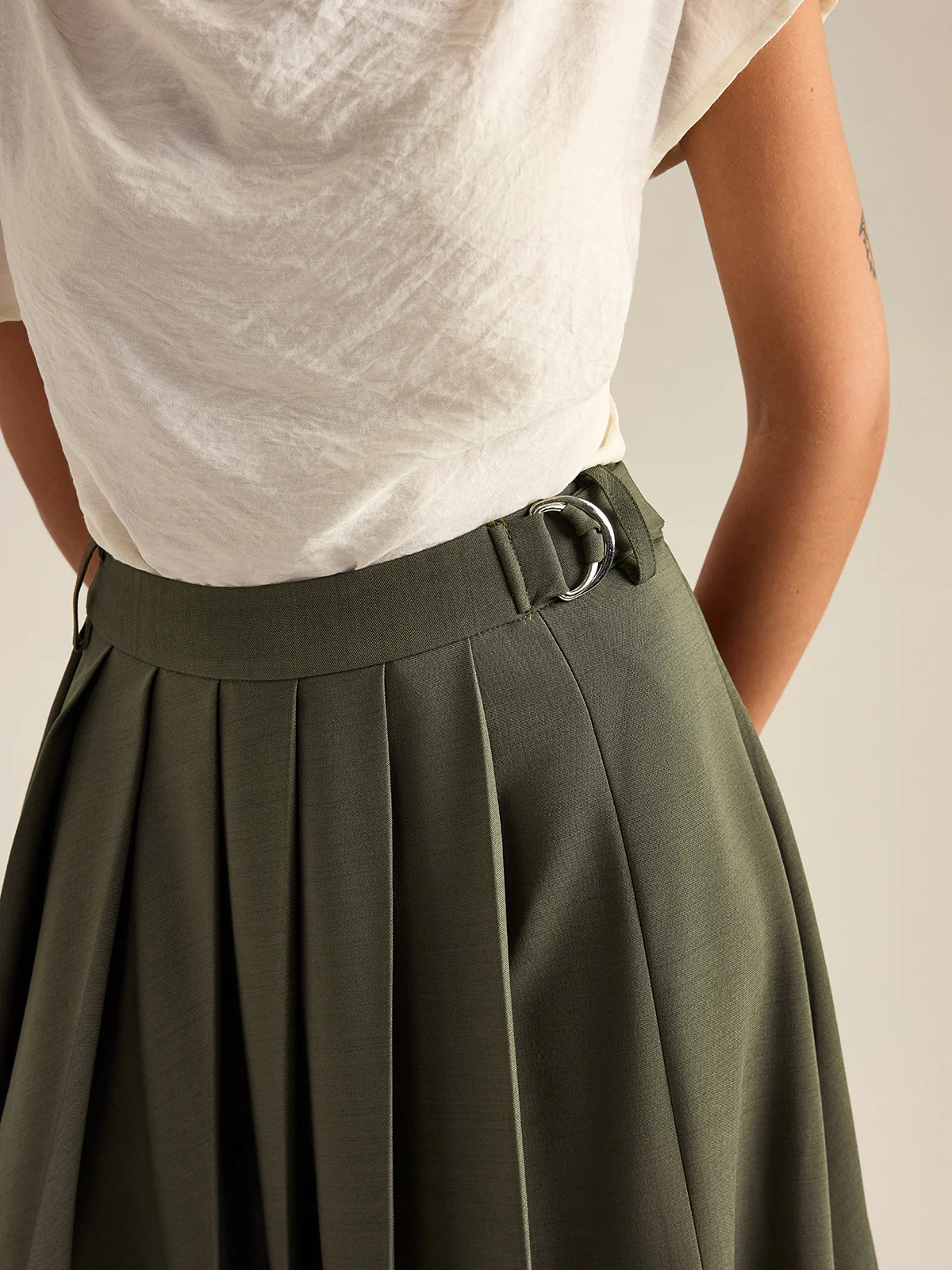 Pleated Midi Skirt with Side Slit - Wholesalesil