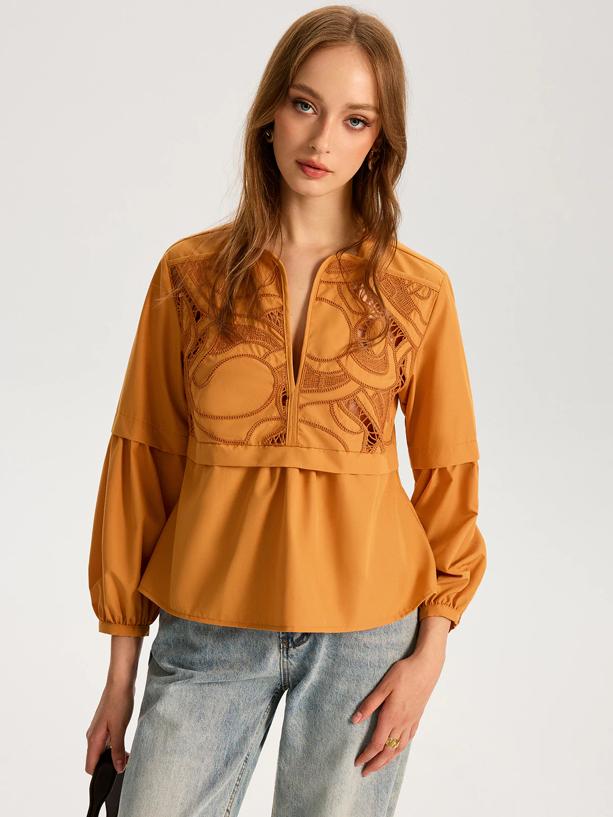 Cut-Out Embroidered Top - Wholesalesil