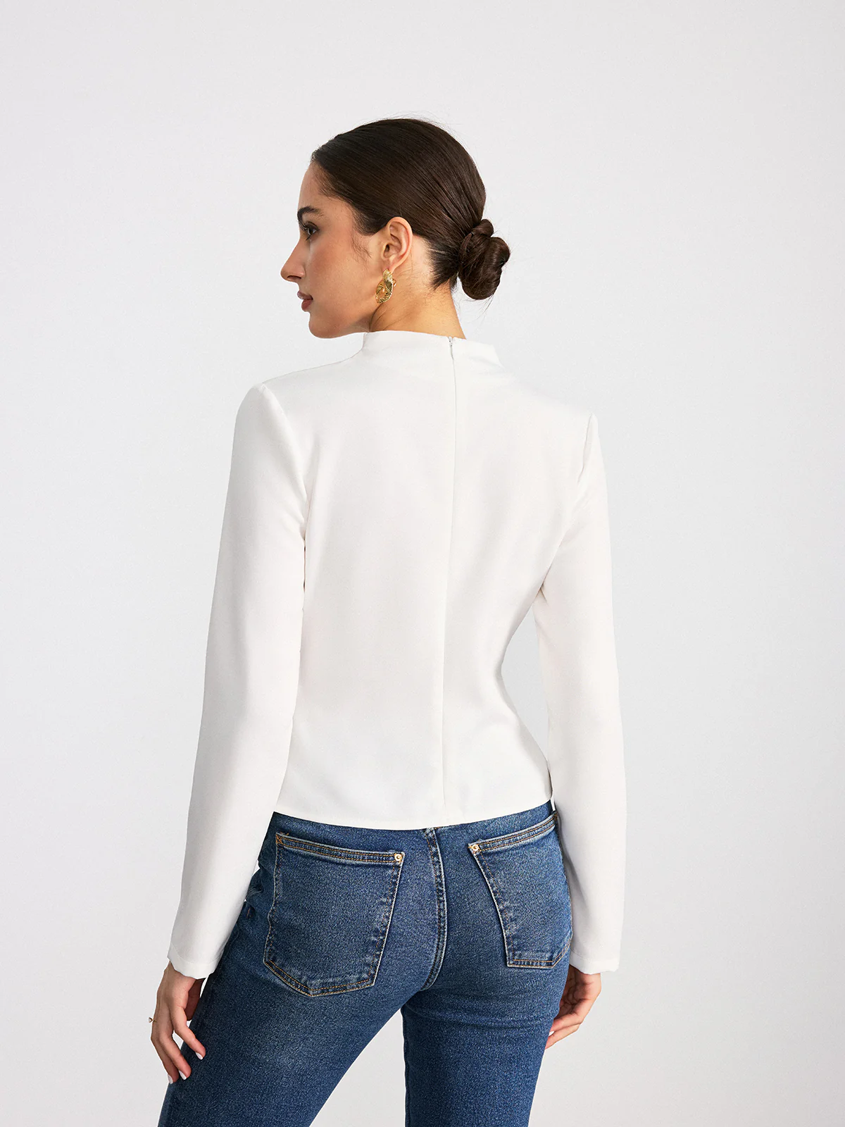 Long-Sleeve Twist Mock Neck Top - Wholesalesil