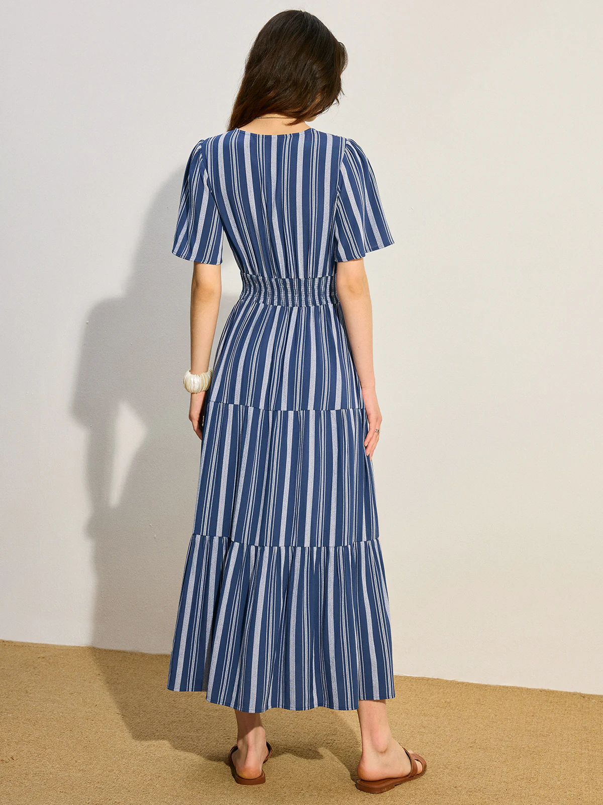 Striped Smocked Waist Tiered Maxi Dress - Wholesalesil