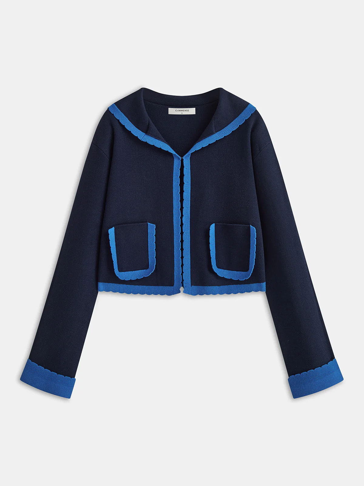 Contrast Trim Scallop Collar Cardigan - Wholesalesil