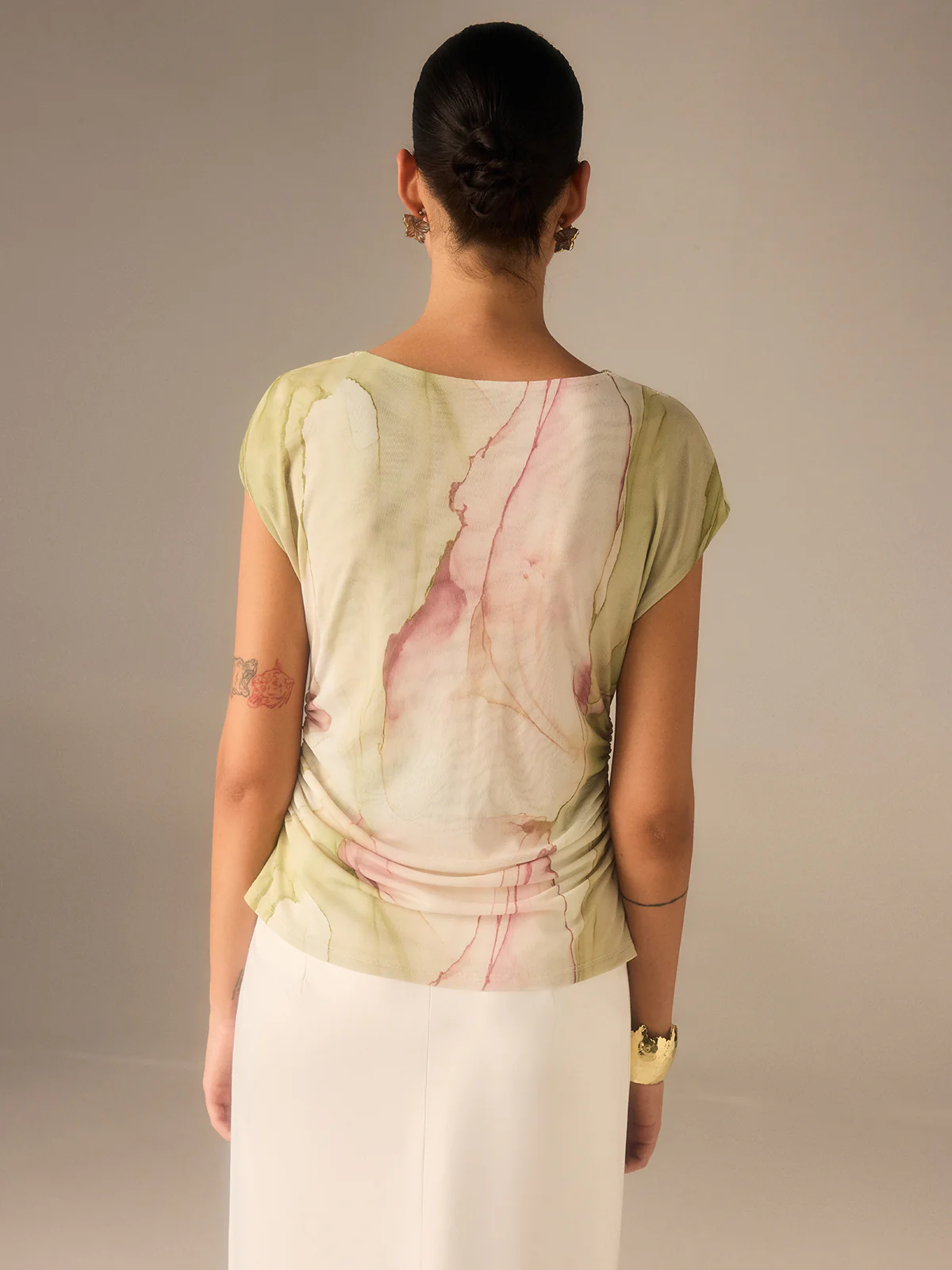 Print Asymmetric Neckline  Top - Wholesalesil