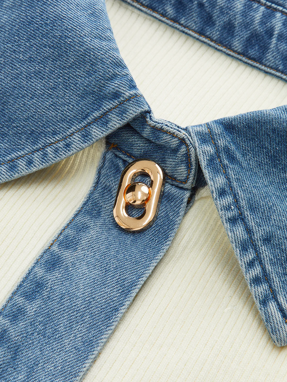 Wool Blend Denim Collar Metal Button Cardigan - Wholesalesil