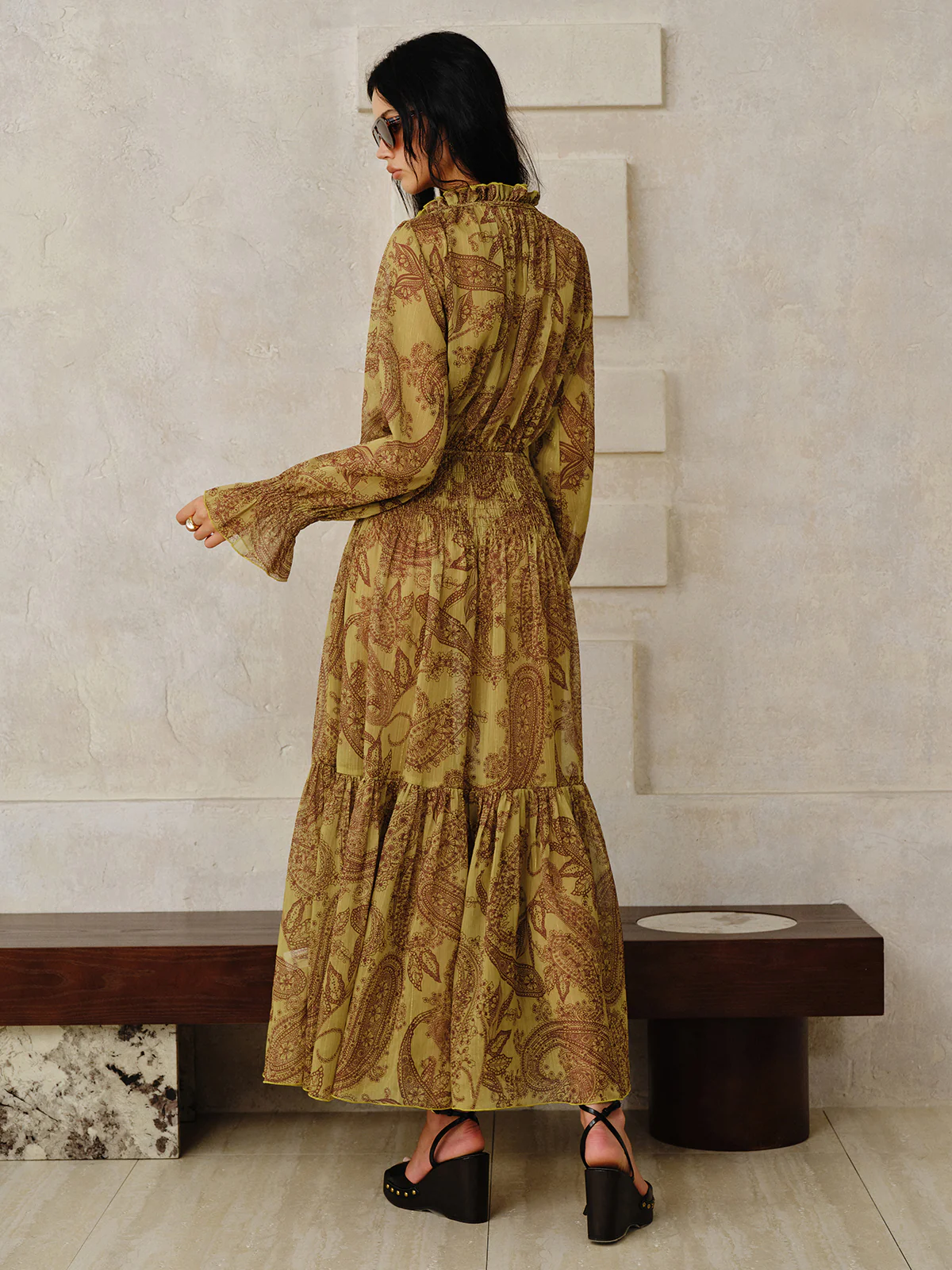 Boho Print Chiffon Maxi Dress Set with Liner - Wholesalesil