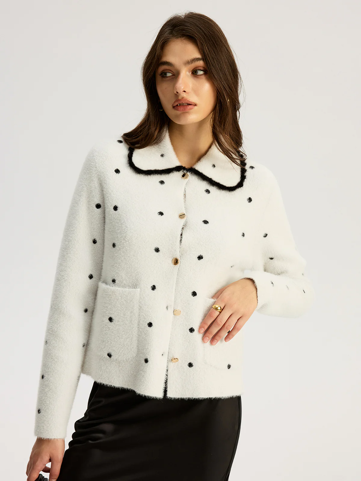 Nylon Polka Dot Knit Cardigan - Wholesalesil