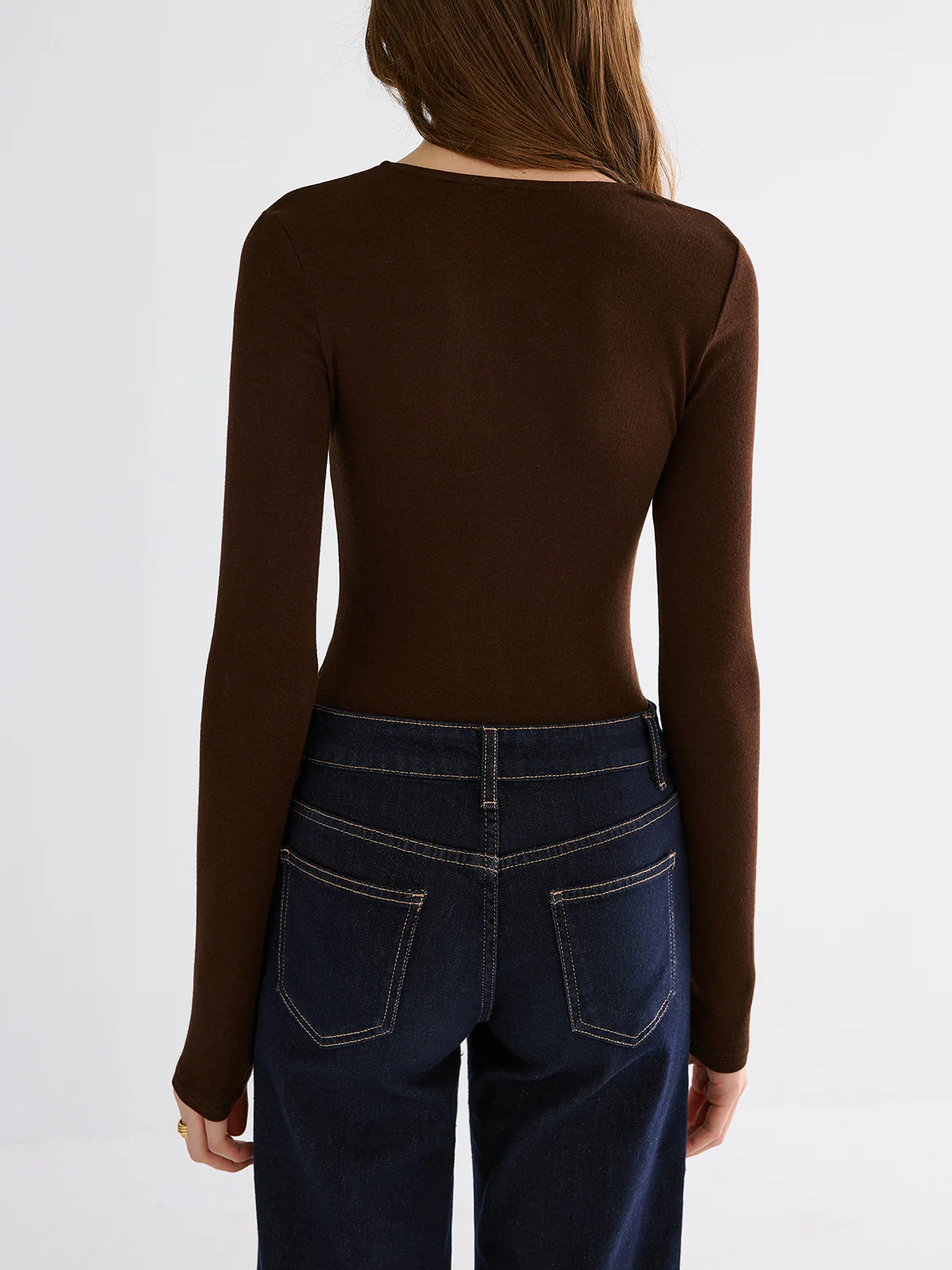 Minimal Zipper V-neck Long Sleeve Top - Wholesalesil