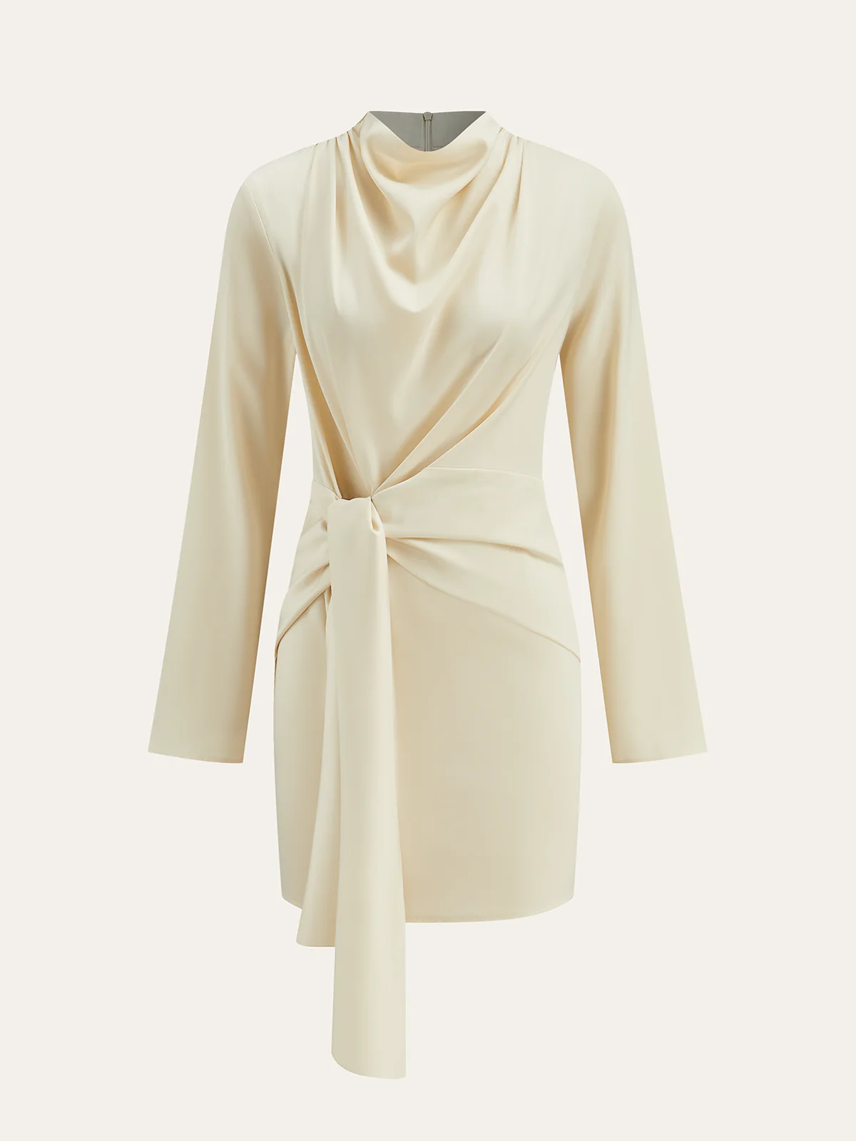 Cowl Neck Tie-Waist Dress - Wholesalesil