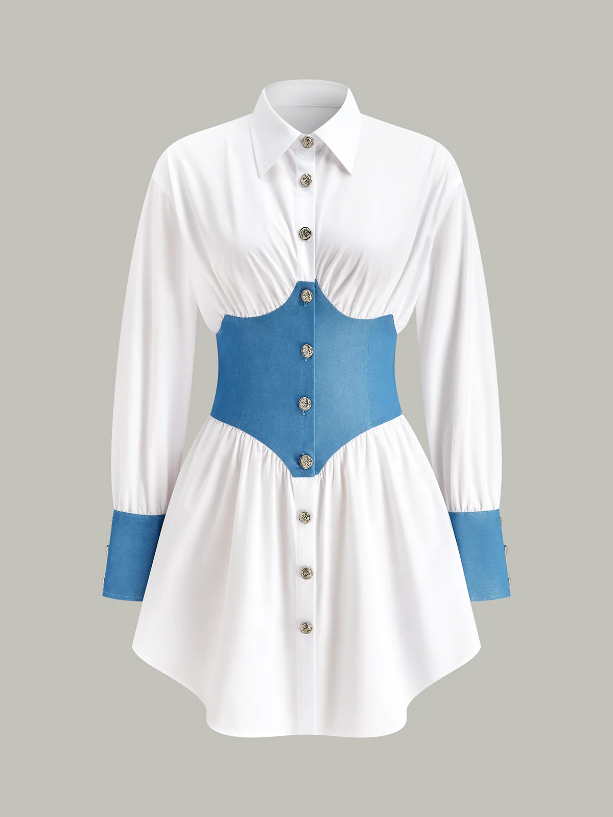 Contrast Panel Button Shirt Dress - Wholesalesil