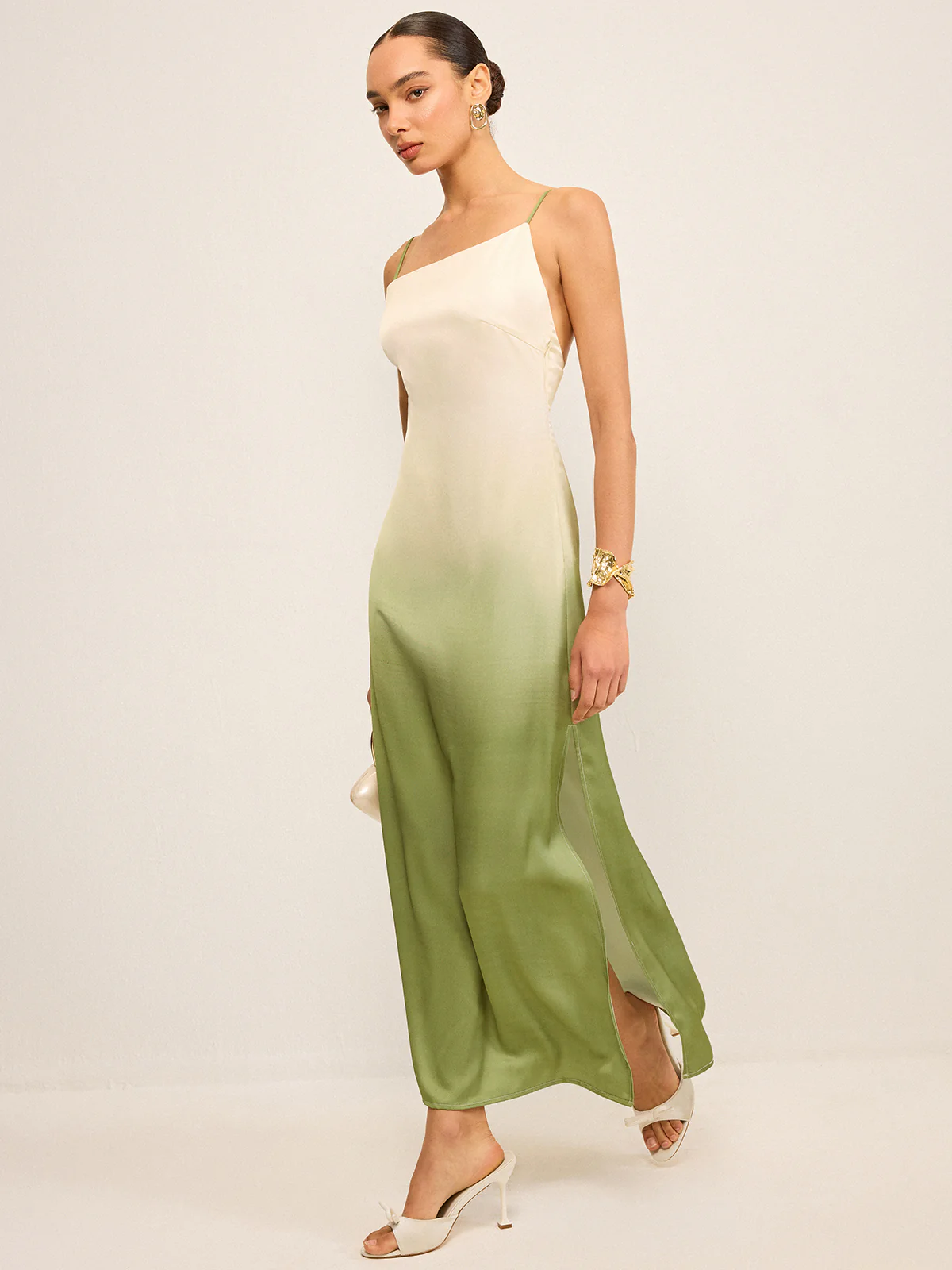Gradient Asymmetrical Strap Maxi Dress - Wholesalesil