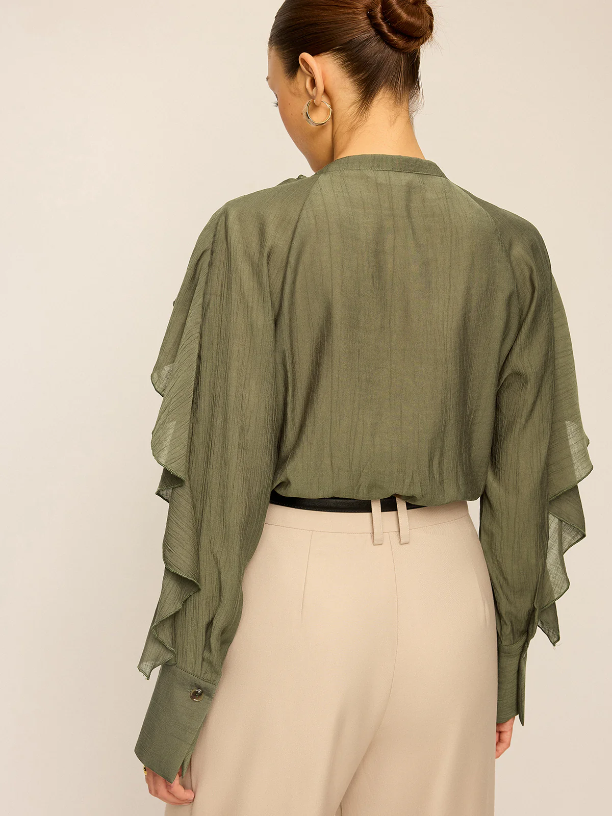 Neckline Tie Ruffled Blouse - Wholesalesil