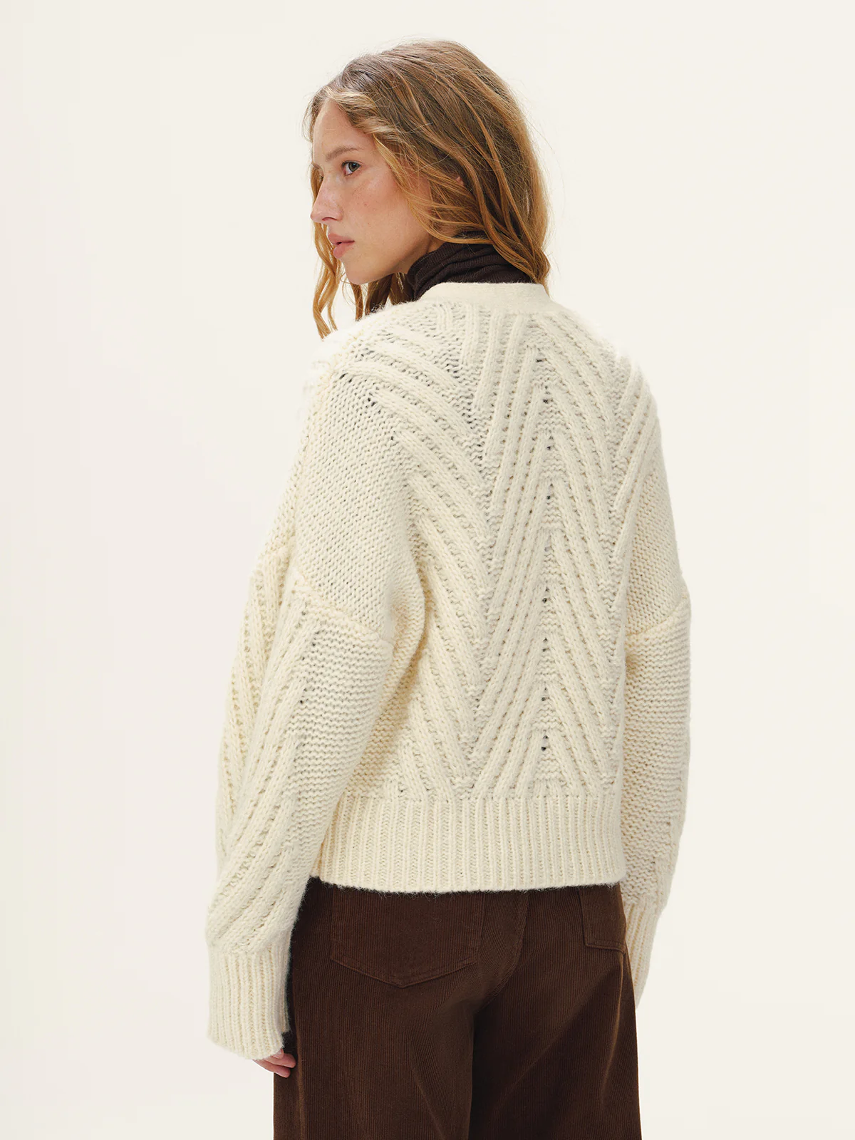 Wool Blend Cable Knit V-Neck Button Cardigan - Wholesalesil