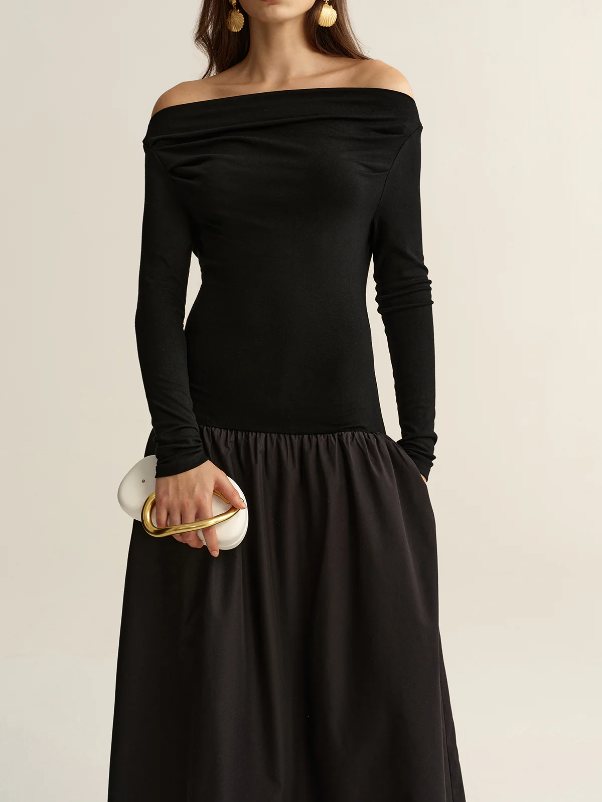 Off-Shoulder Long-Sleeve Maxi Dress - Wholesalesil