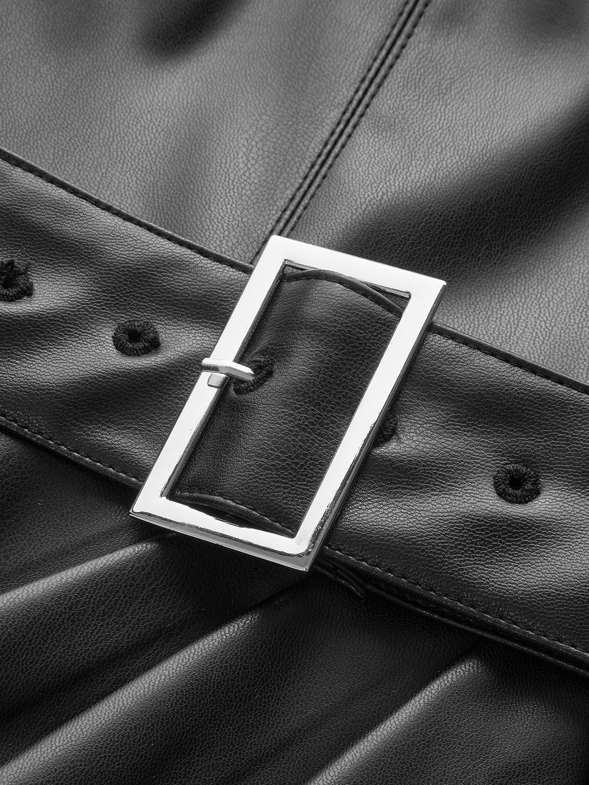 Faux Leather Sleeveless Dress with Belt - Wholesalesil