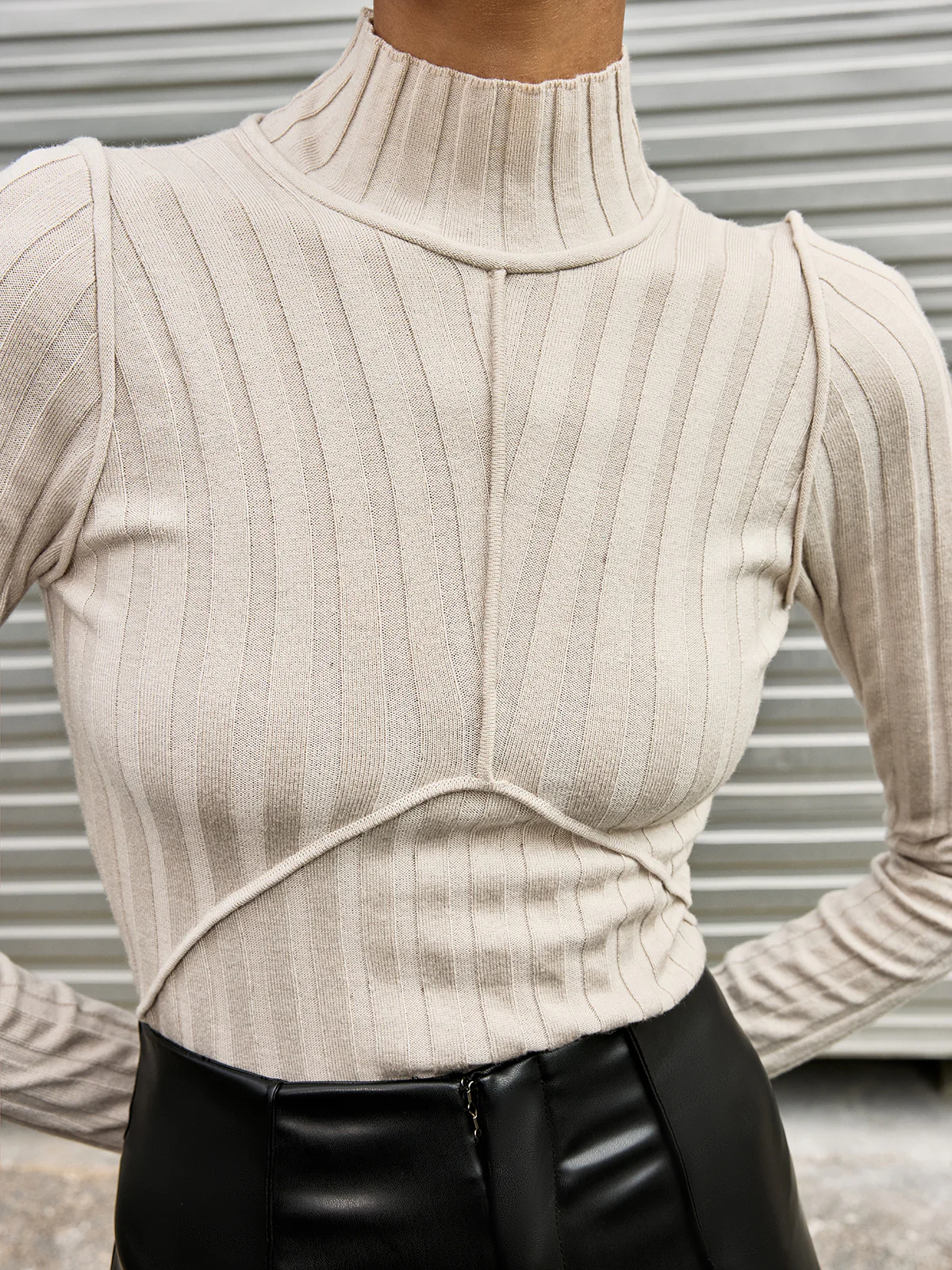 Mock Neck Seamed Sweater - Wholesalesil