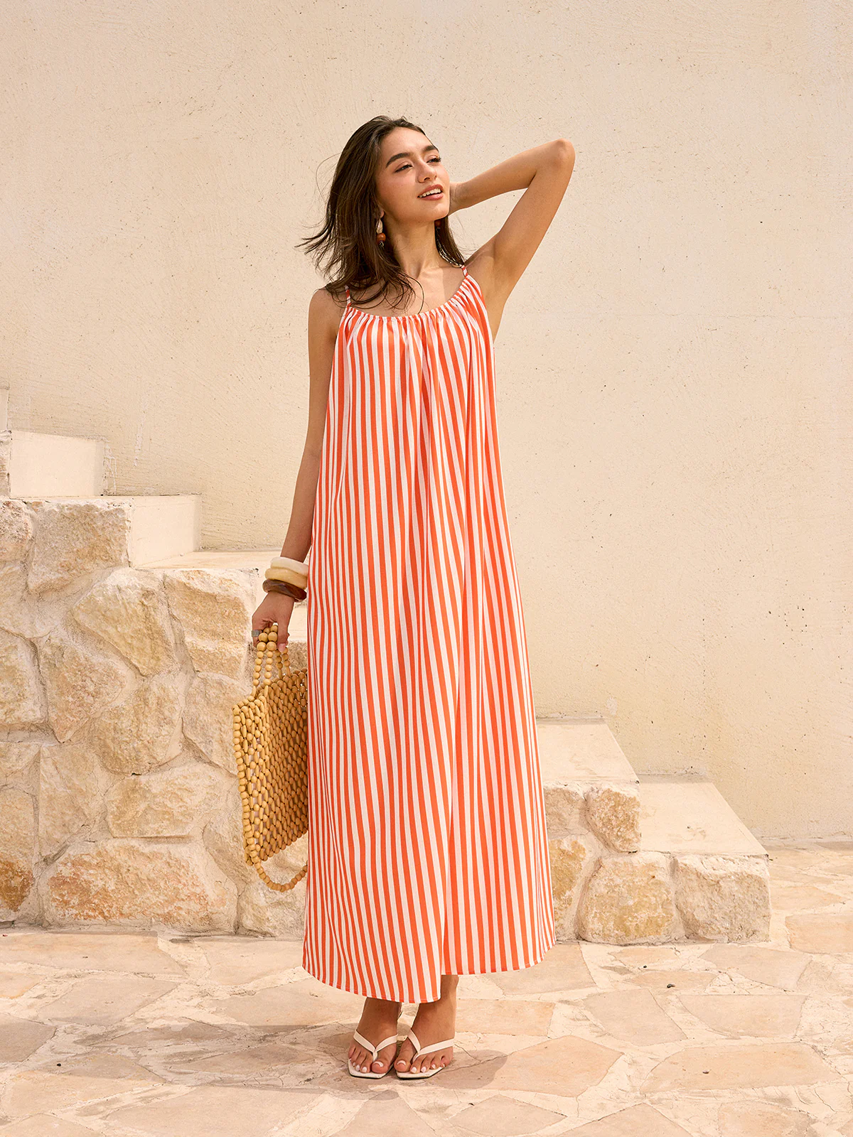 Striped Backless Maxi Dress - Wholesalesil