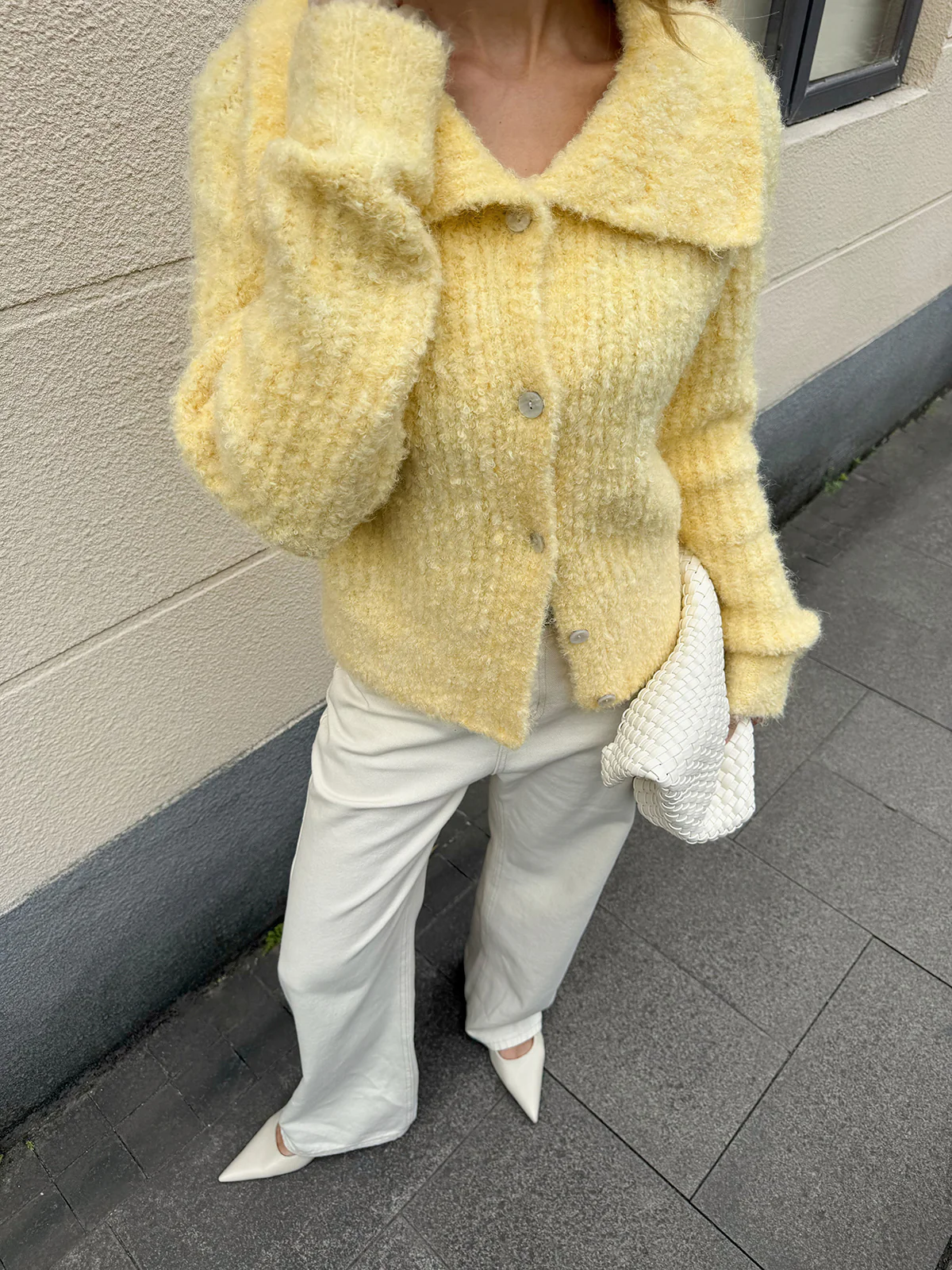 Wool Blend Collared Knit Cardigan - Wholesalesil