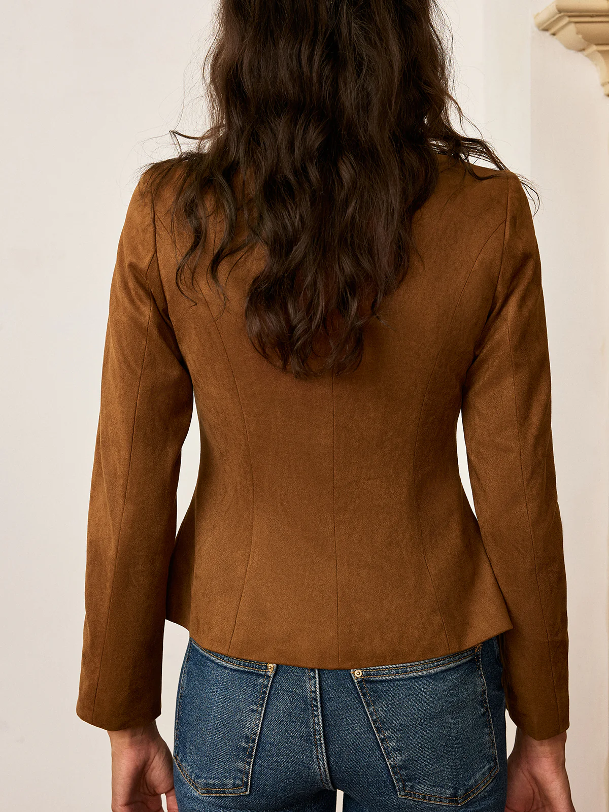 Suede Effect Fitted Metal Button Jacket - Wholesalesil