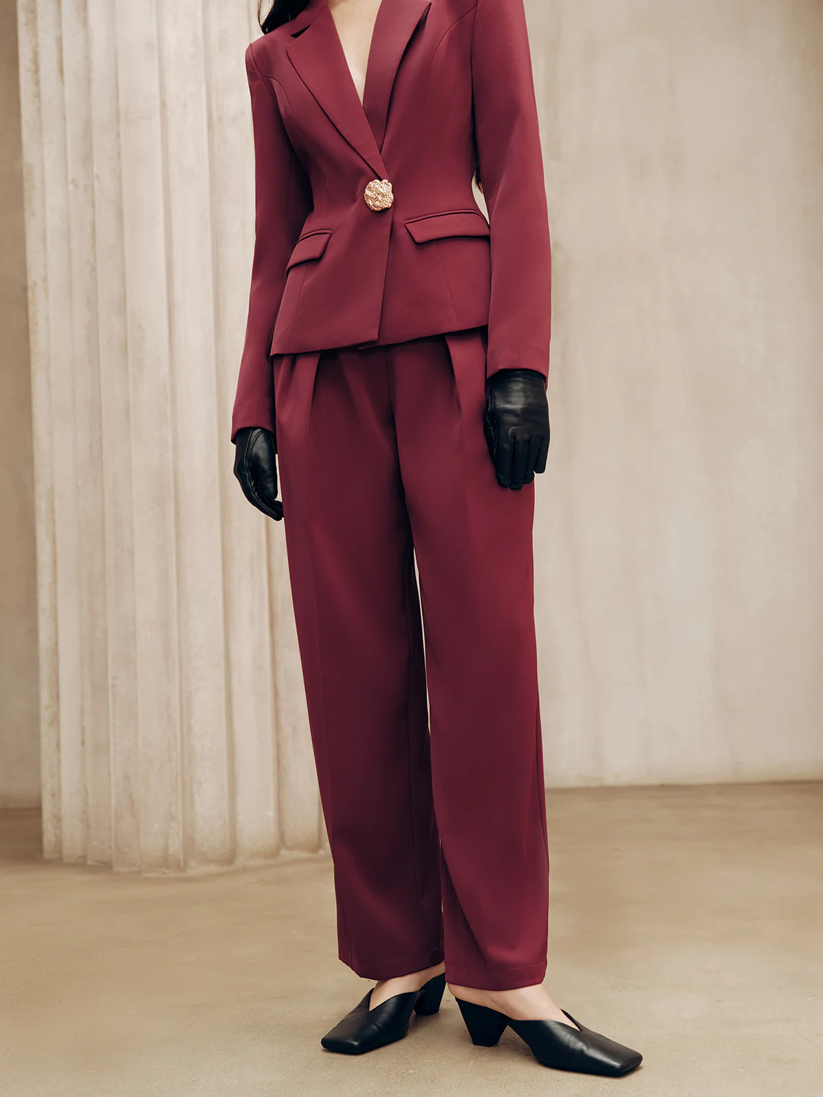 Mid-Waist Pleated Wide-Leg Pants - Wholesalesil