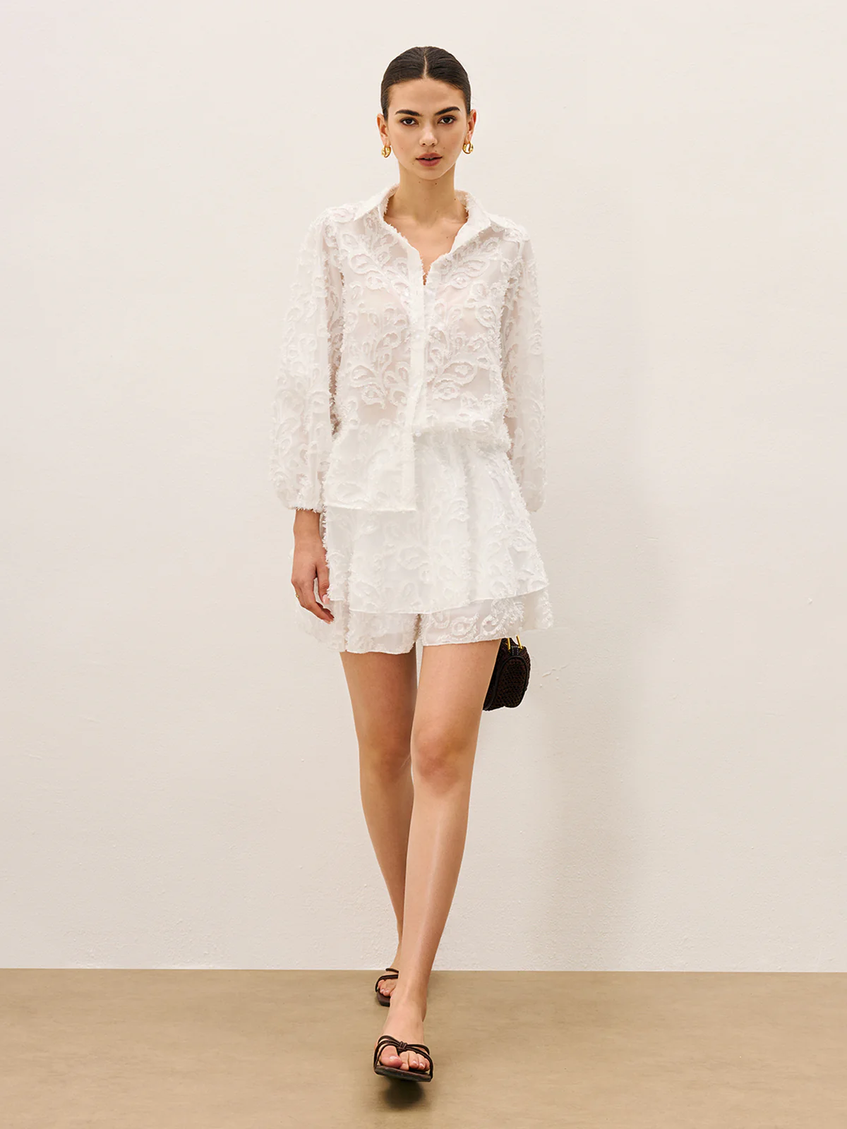 Sheer Embroidered Short Set - Wholesalesil