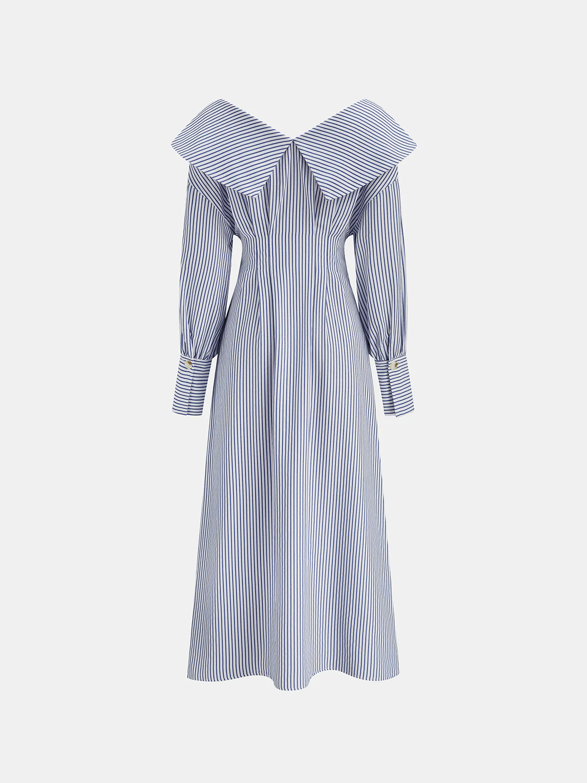 Off-Shoulder Striped Button Front Collared Dress - Wholesalesil