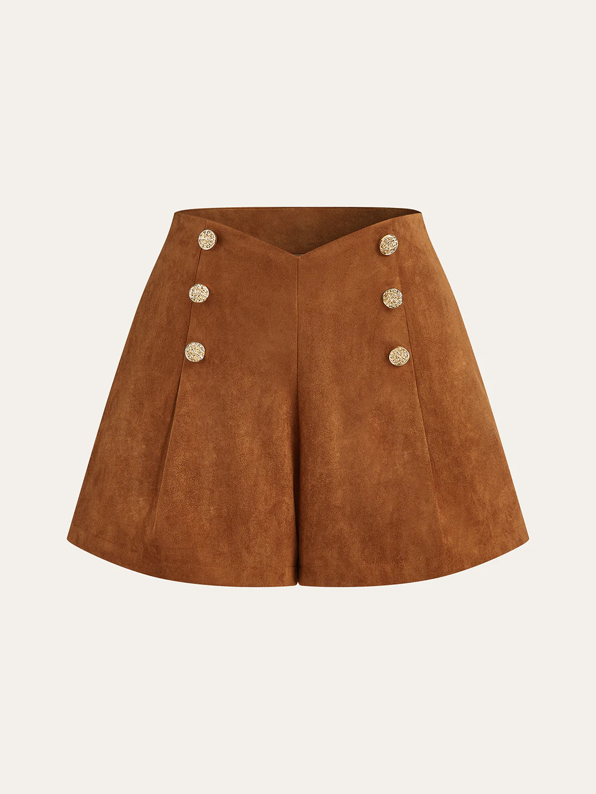Embellished Button Suede Effect High-Waisted Shorts - Wholesalesil