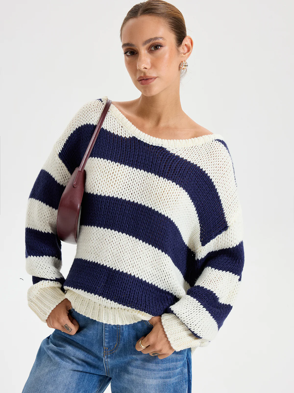 Oversized Striped Sweater Long Sleeve Sweater - Wholesalesil