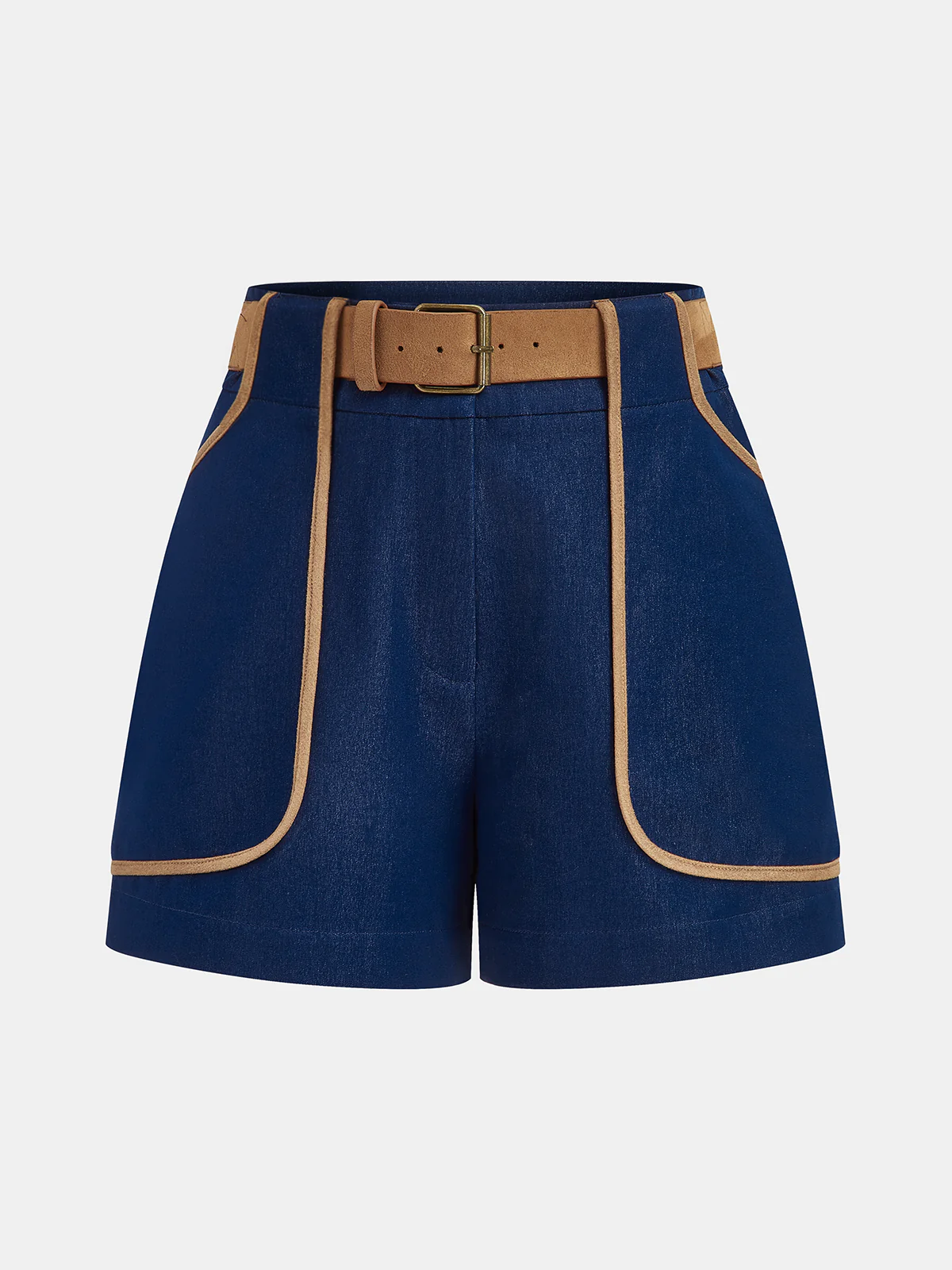 Belted Leather Trim Shorts - Wholesalesil