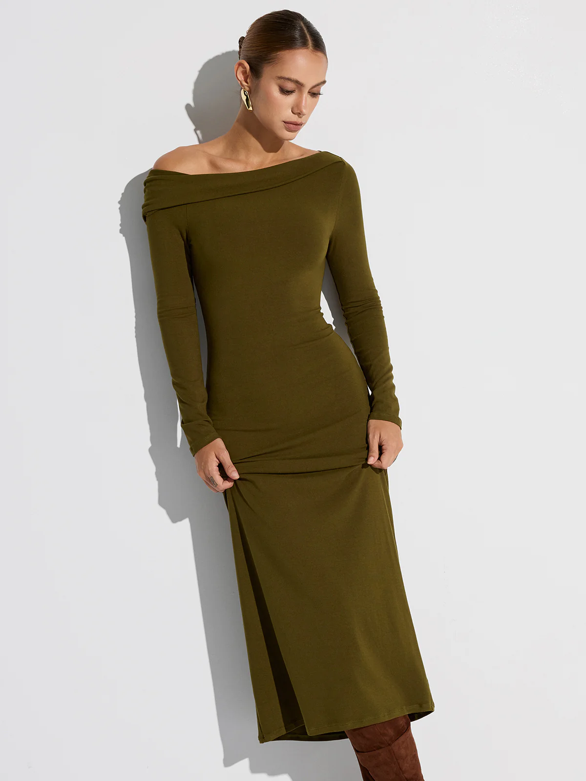 Off-Shoulder Long Sleeve Maxi Dress - Wholesalesil