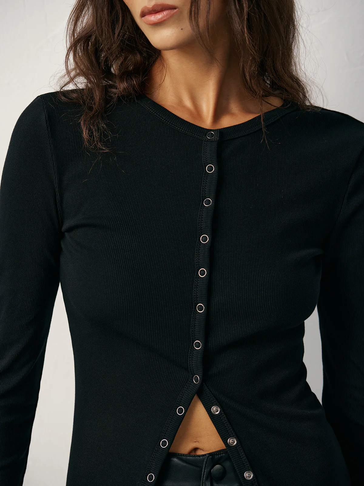 Button-Front Fitted Ribbed T-Shirt - Wholesalesil