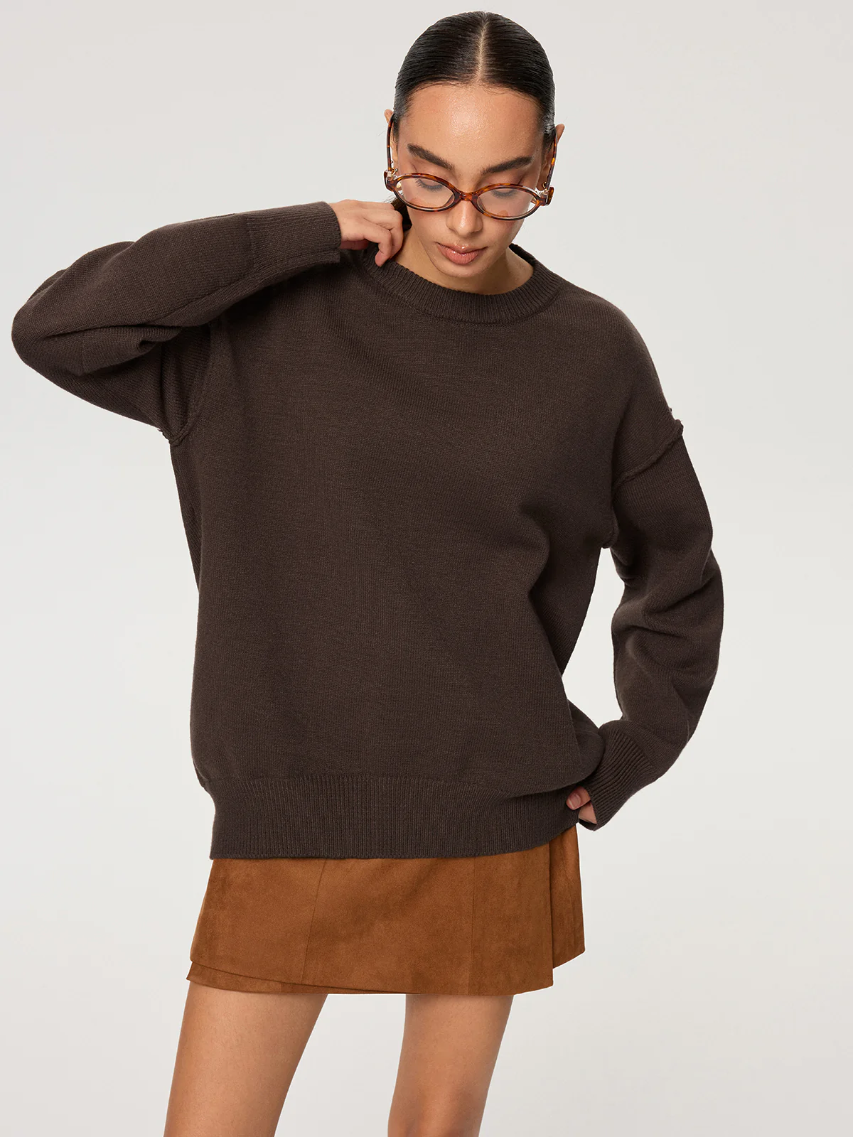 Crew Neck Oversized Knit Sweater - Wholesalesil