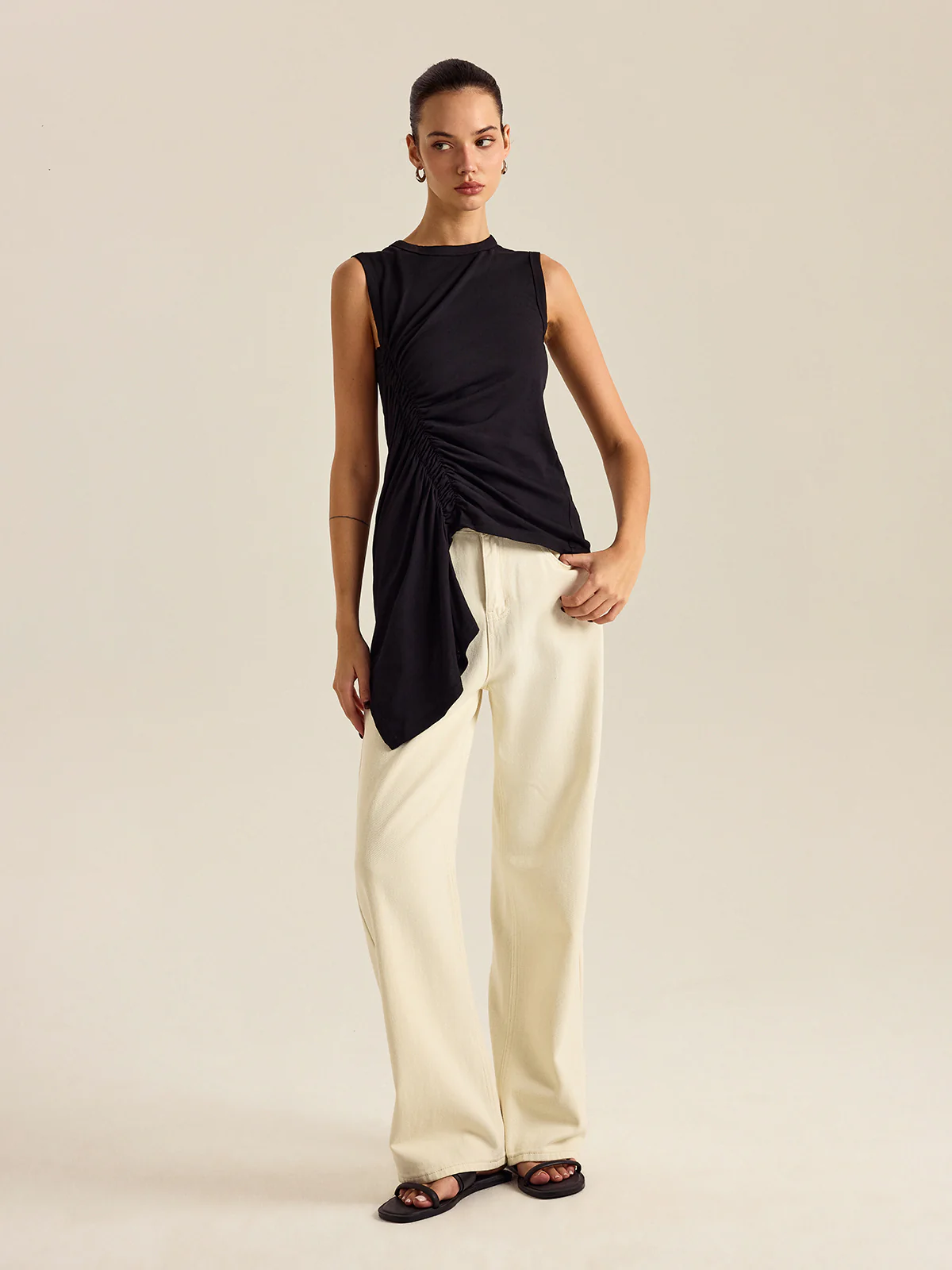 Asymmetrical Ruched Tank Top - Wholesalesil