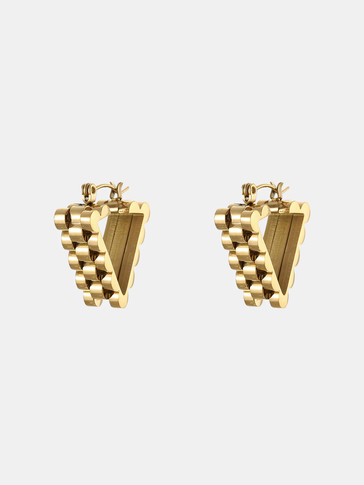 Golden Gear Triangle Earrings - Wholesalesil