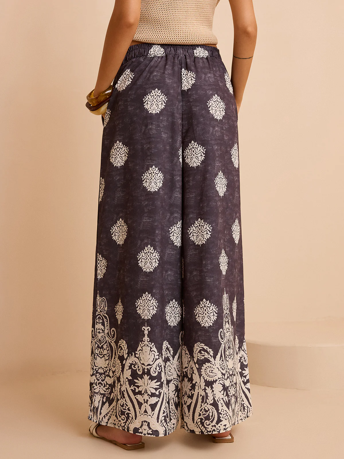 Printed Wide-Leg Pants - Wholesalesil
