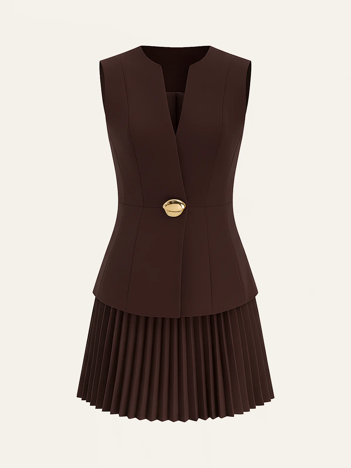 Sleeveless Metal Detail Pleated Mini Dress - Wholesalesil