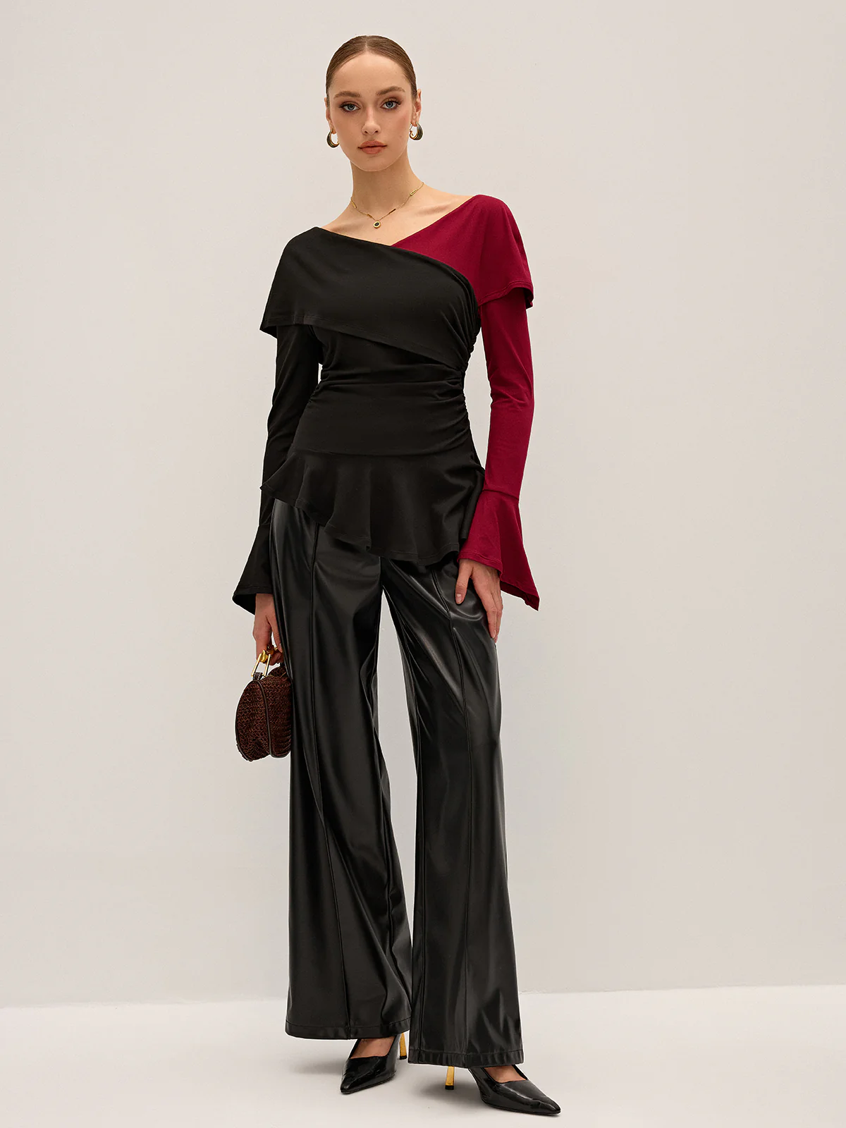 Two-Tone Asymmetric Peplum T-Shirt - Wholesalesil