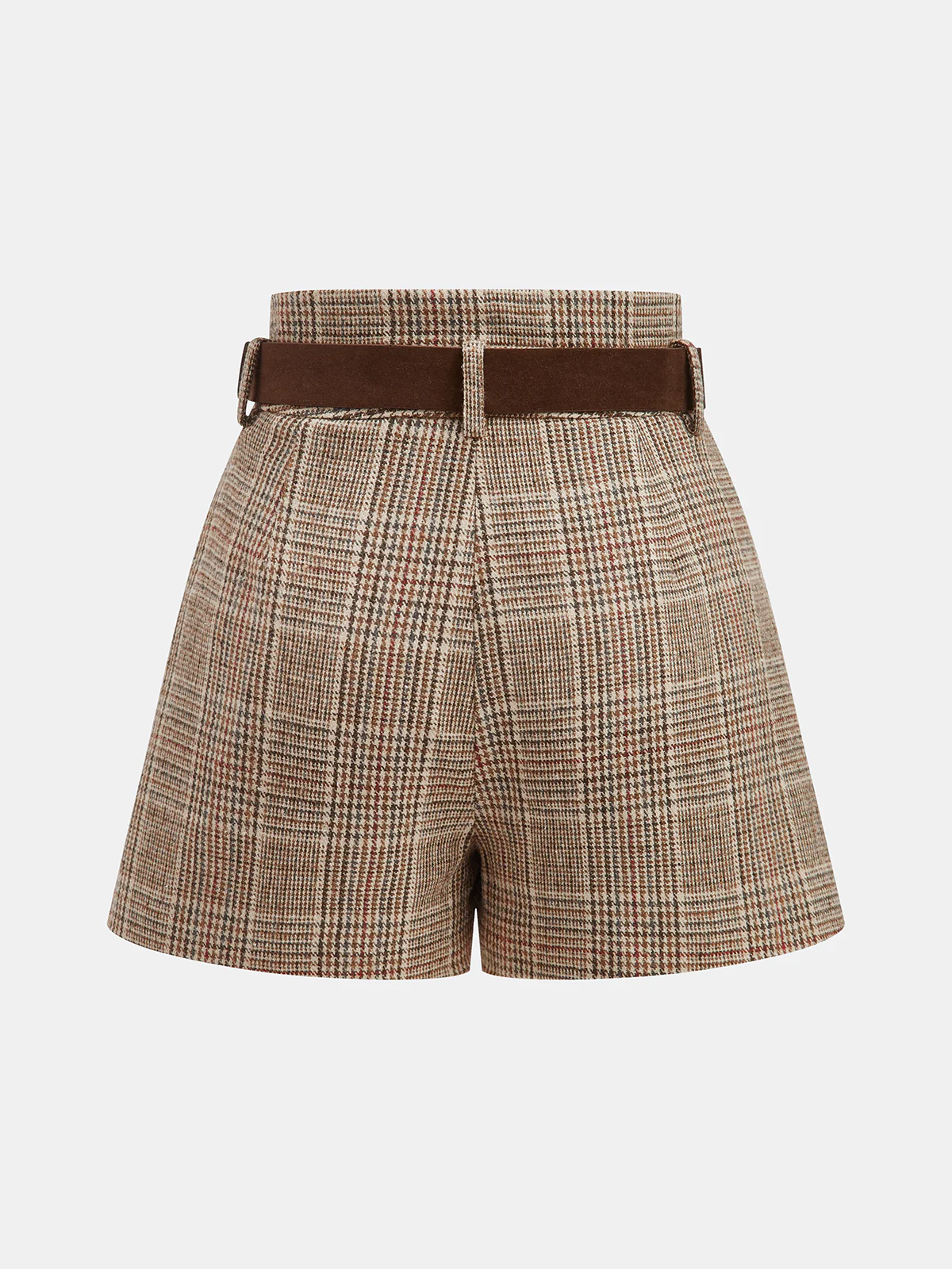Belted High-Waist Houndstooth Tweed Shorts - Wholesalesil