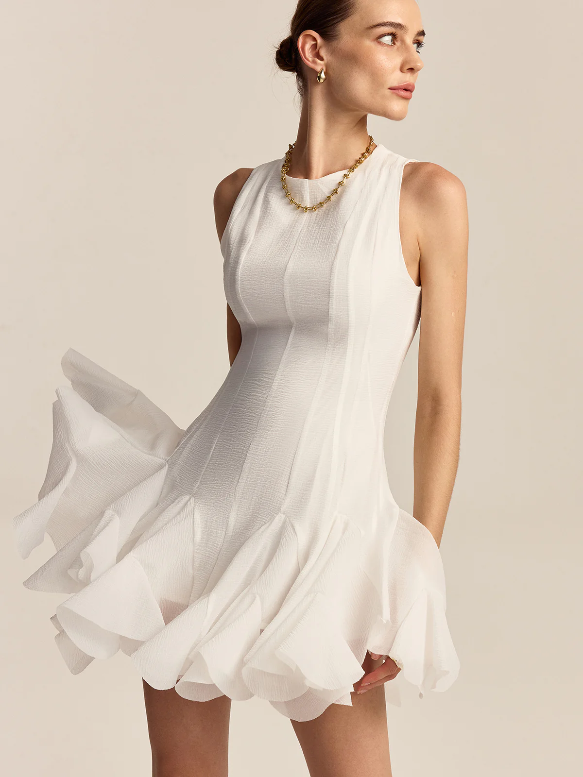 Semi-Sheer Ruffled Hem Mini Dress - Wholesalesil