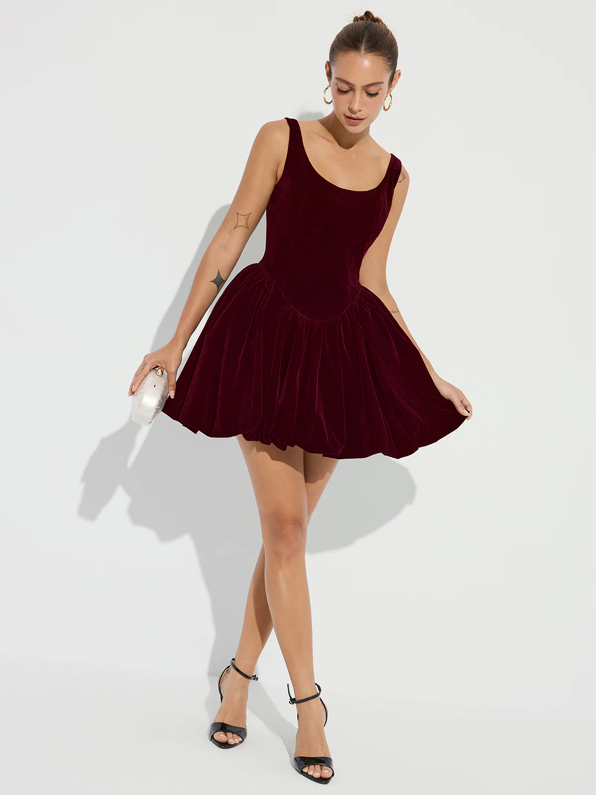 Bubble Hem Velvet Strappy Mini Dress - Wholesalesil