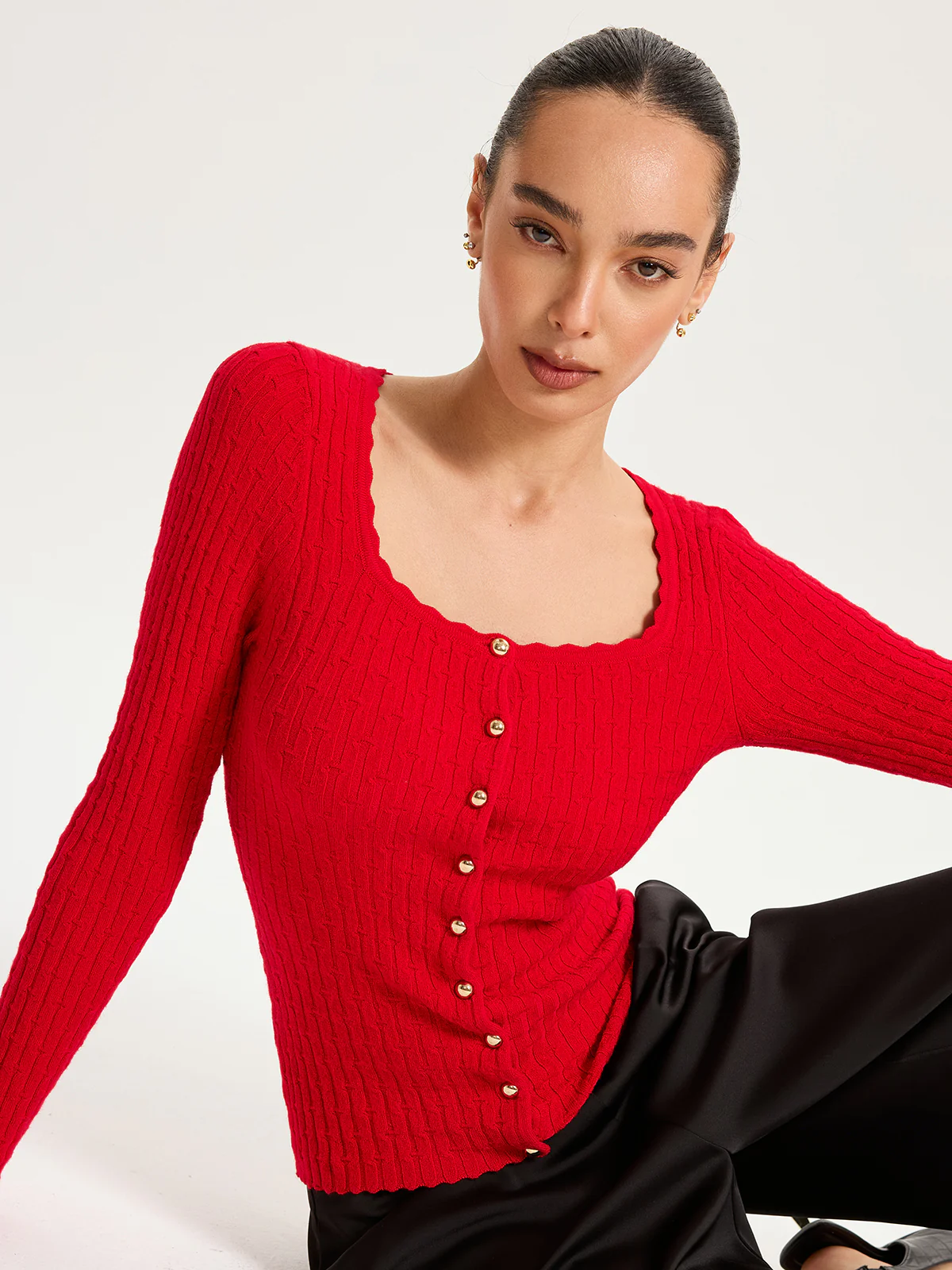 Wool-Blend Cable-Knit Metal Button Cardigan - Wholesalesil