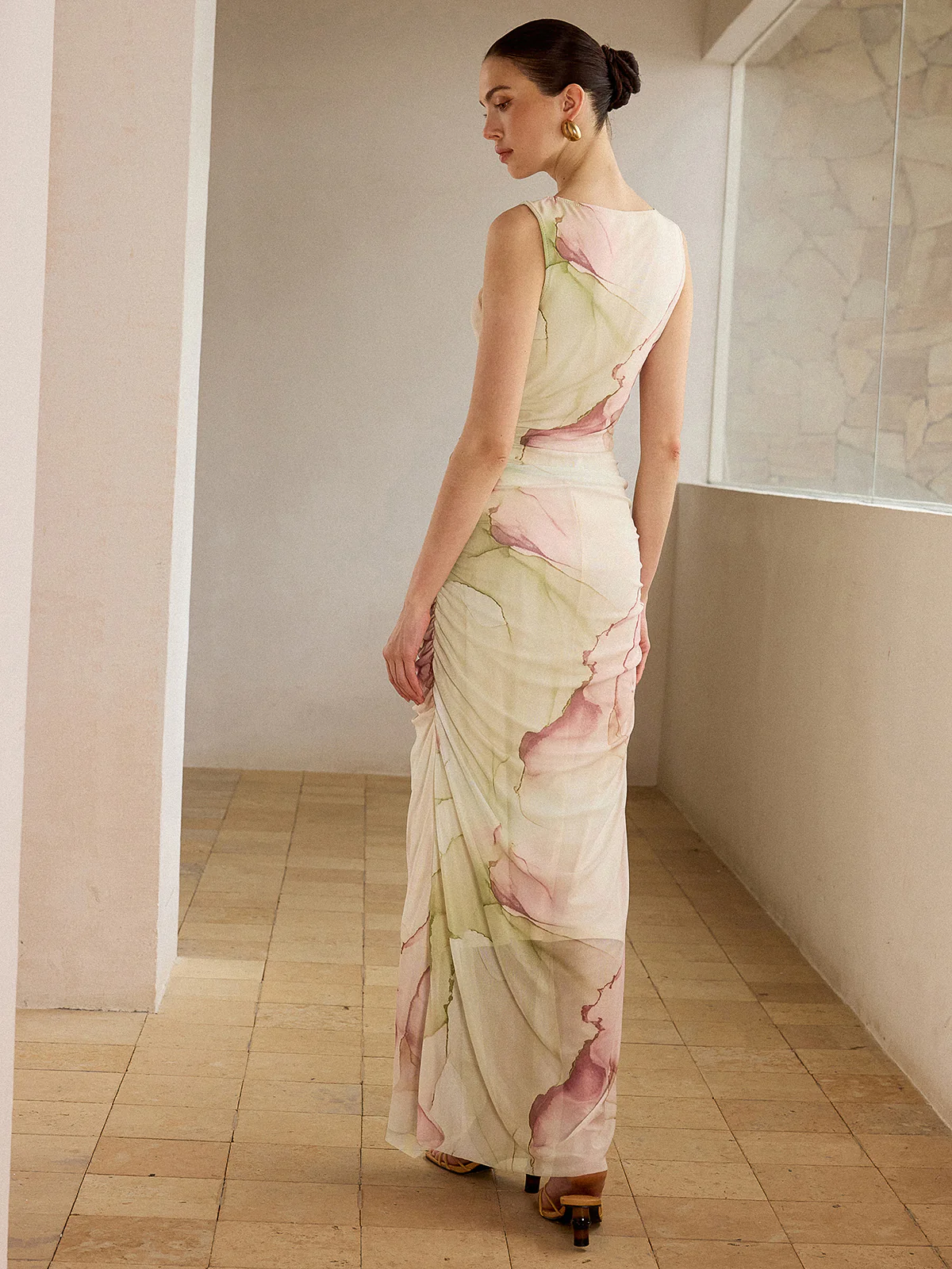 Printed Semi-Sheer Mesh Maxi Dress - Wholesalesil