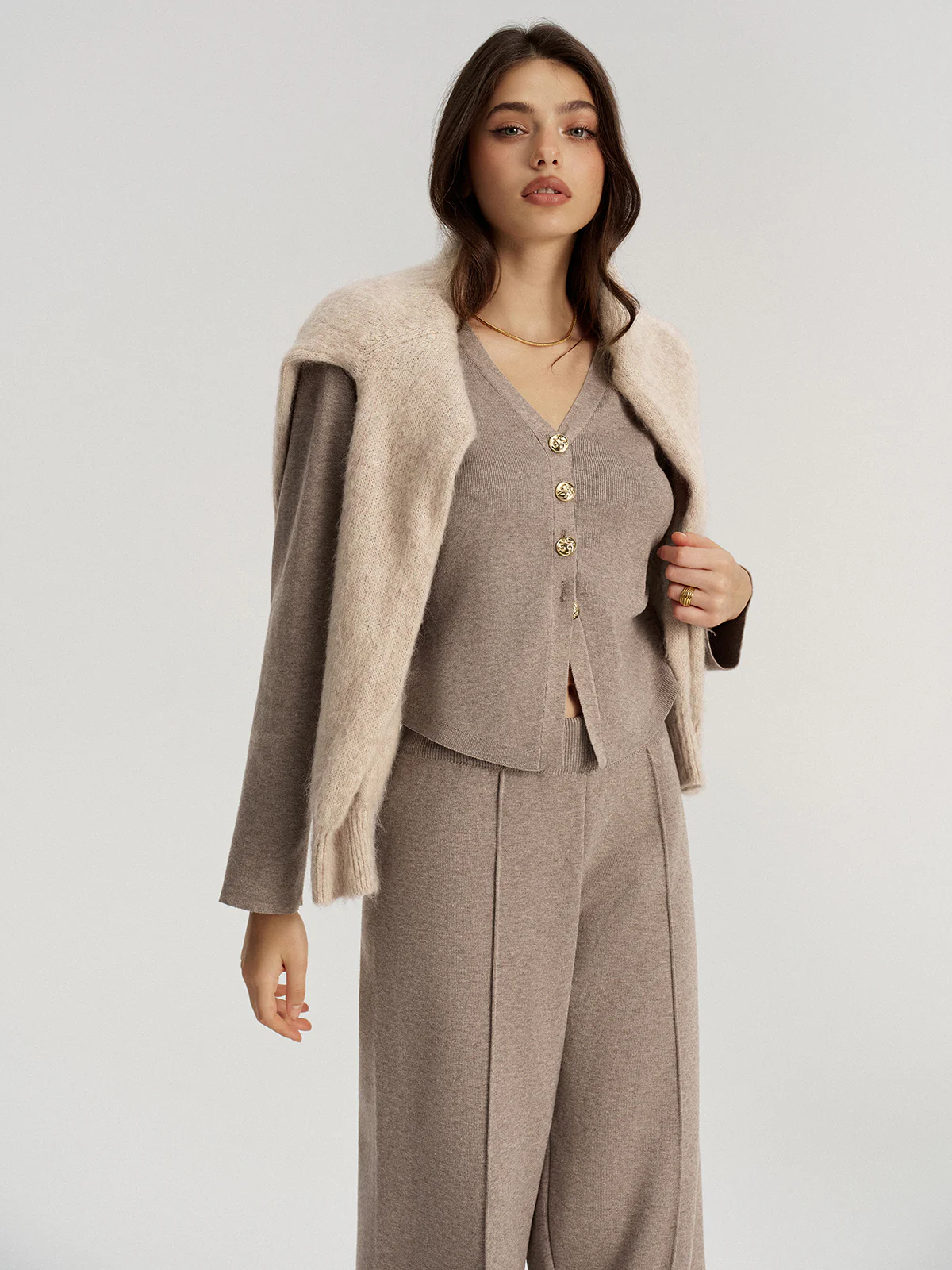 Metal Button V-Neck Knit Cardigan - Wholesalesil