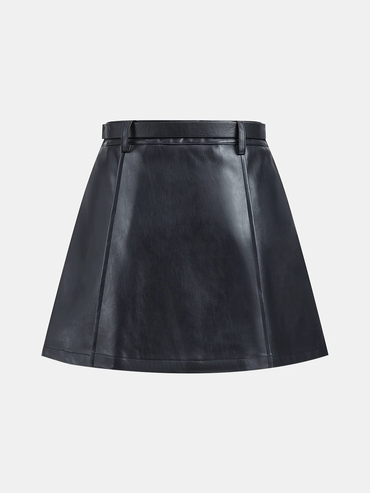 Belted Faux Leather Mini Skirt - Wholesalesil