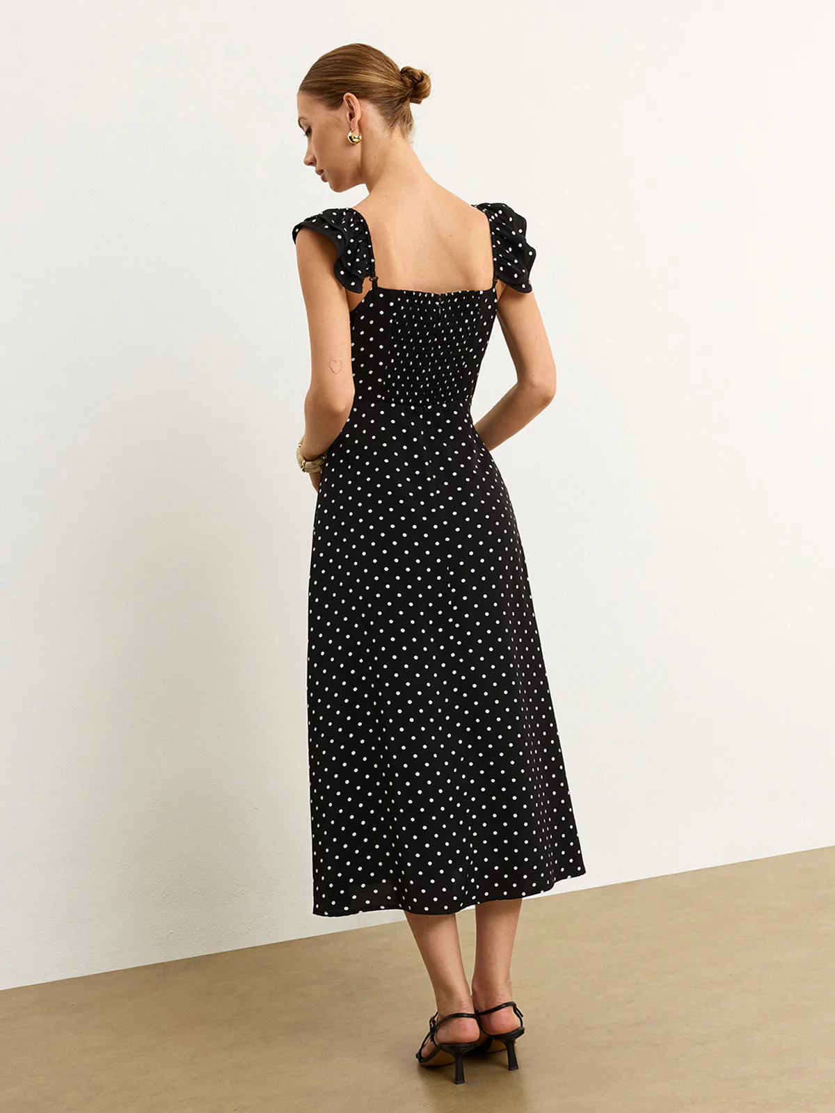 Polka Dot Lace Trim Midi Dress - Wholesalesil