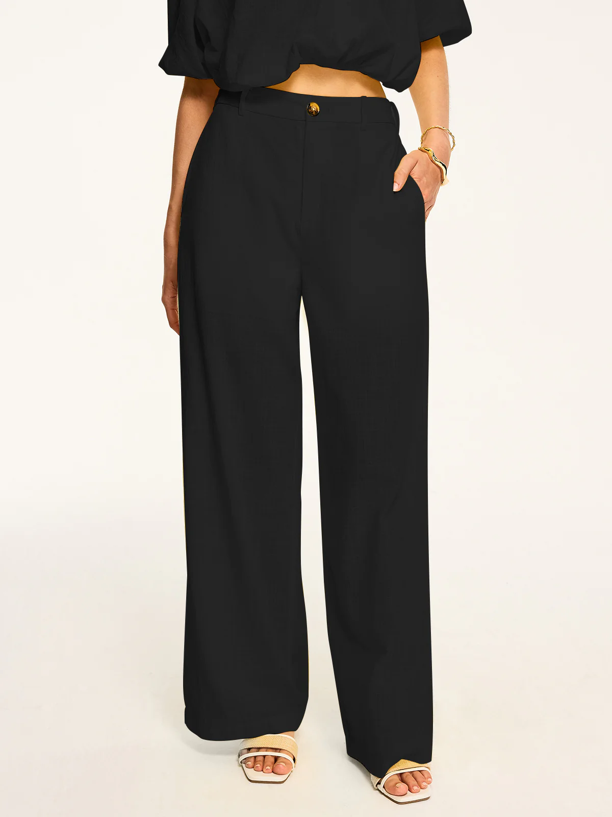 Mid-Waisted Wide-Leg Pants - Wholesalesil